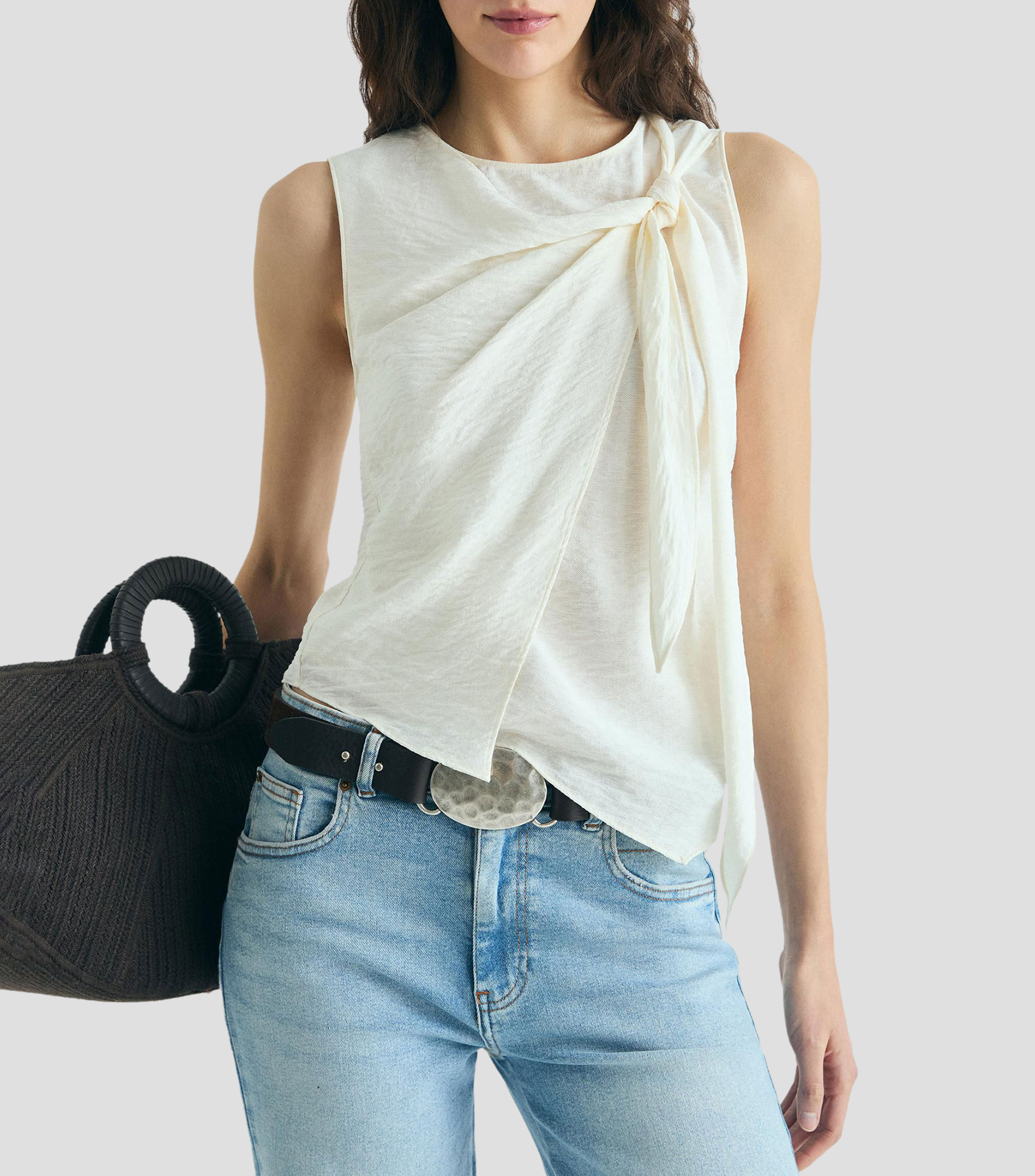 Top cuello redondo sin magas liso Mujer