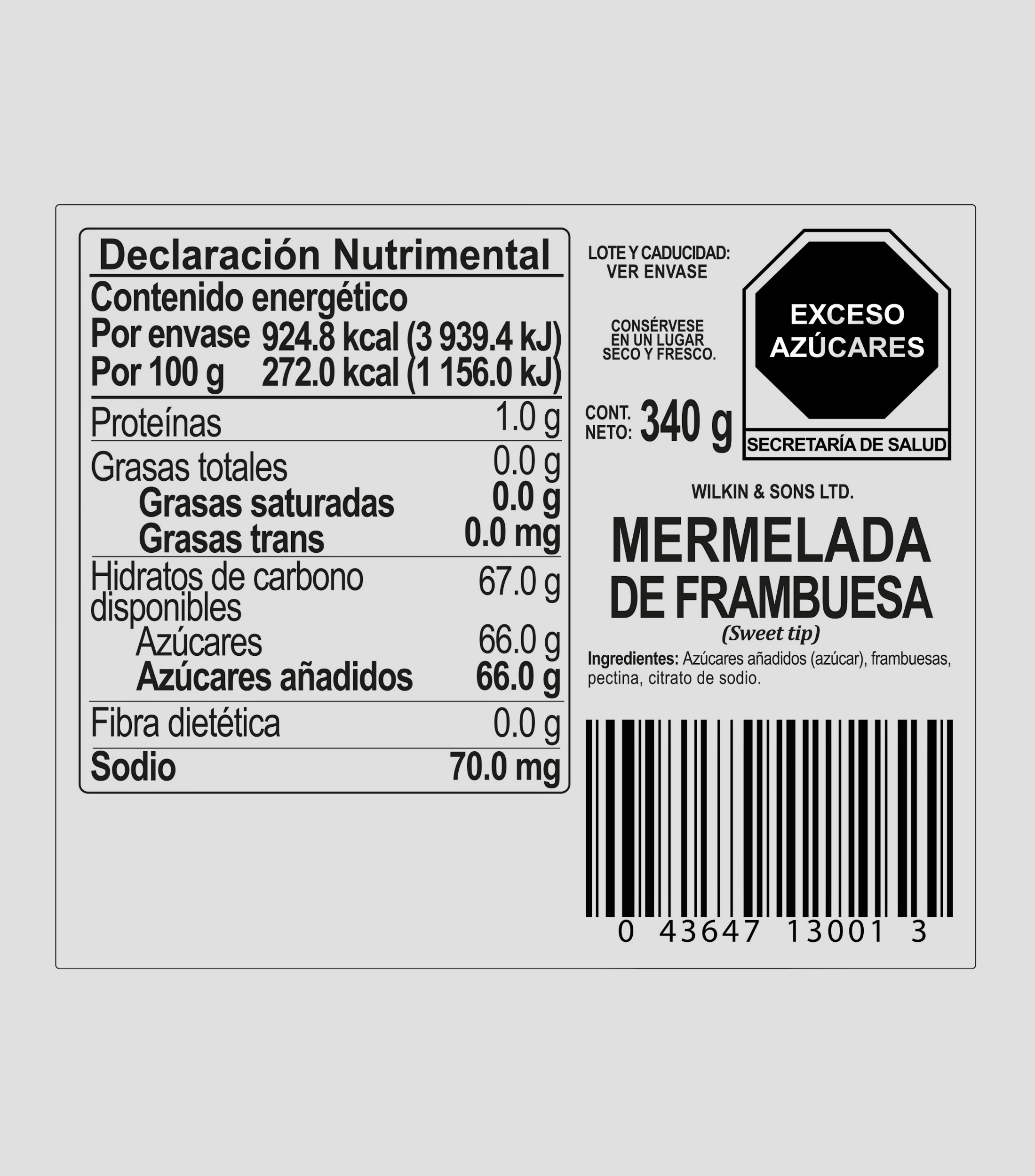 Mermelada de frambuesa, 340 g