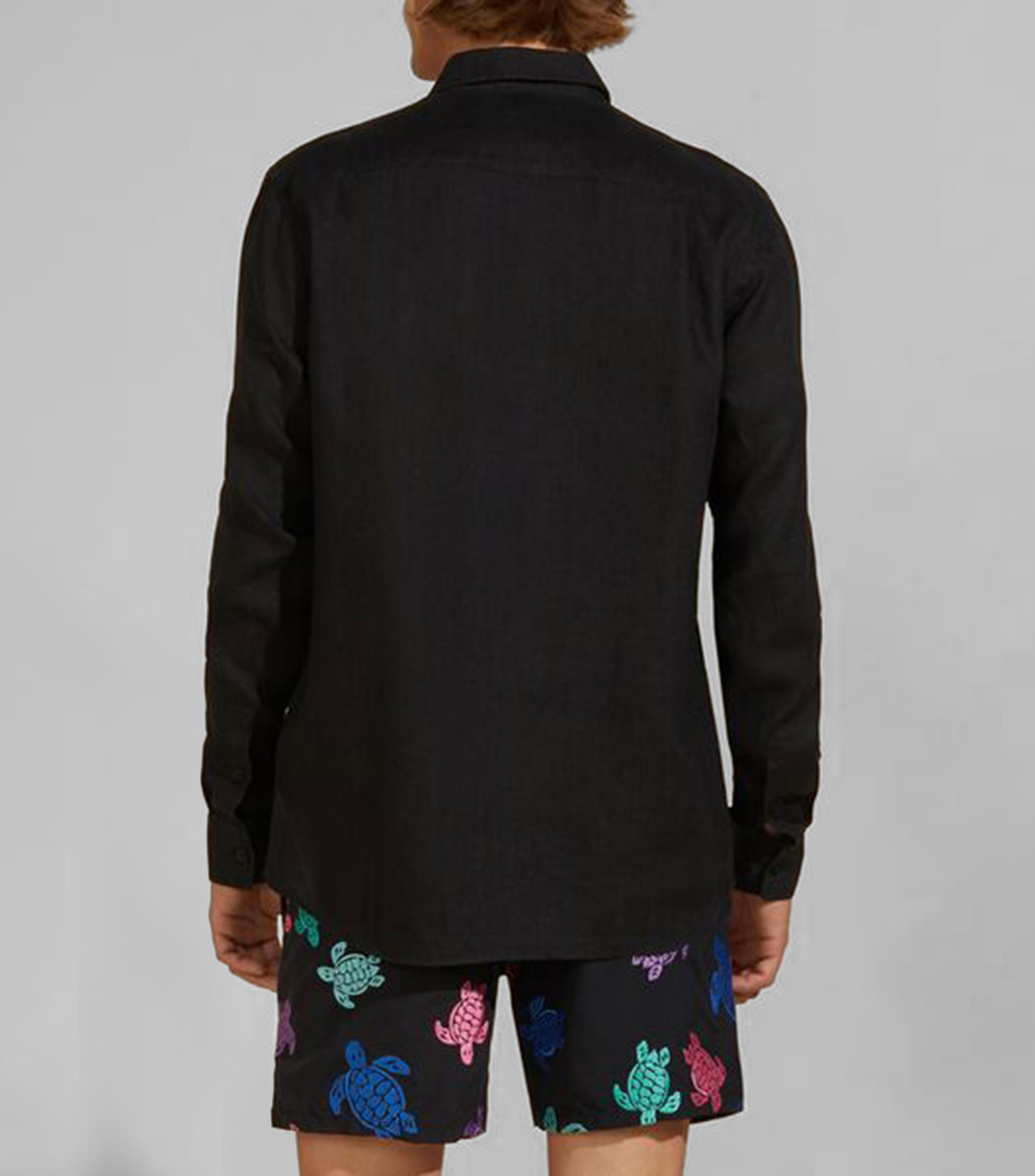 Camisa lisa en lino manga larga Hombre