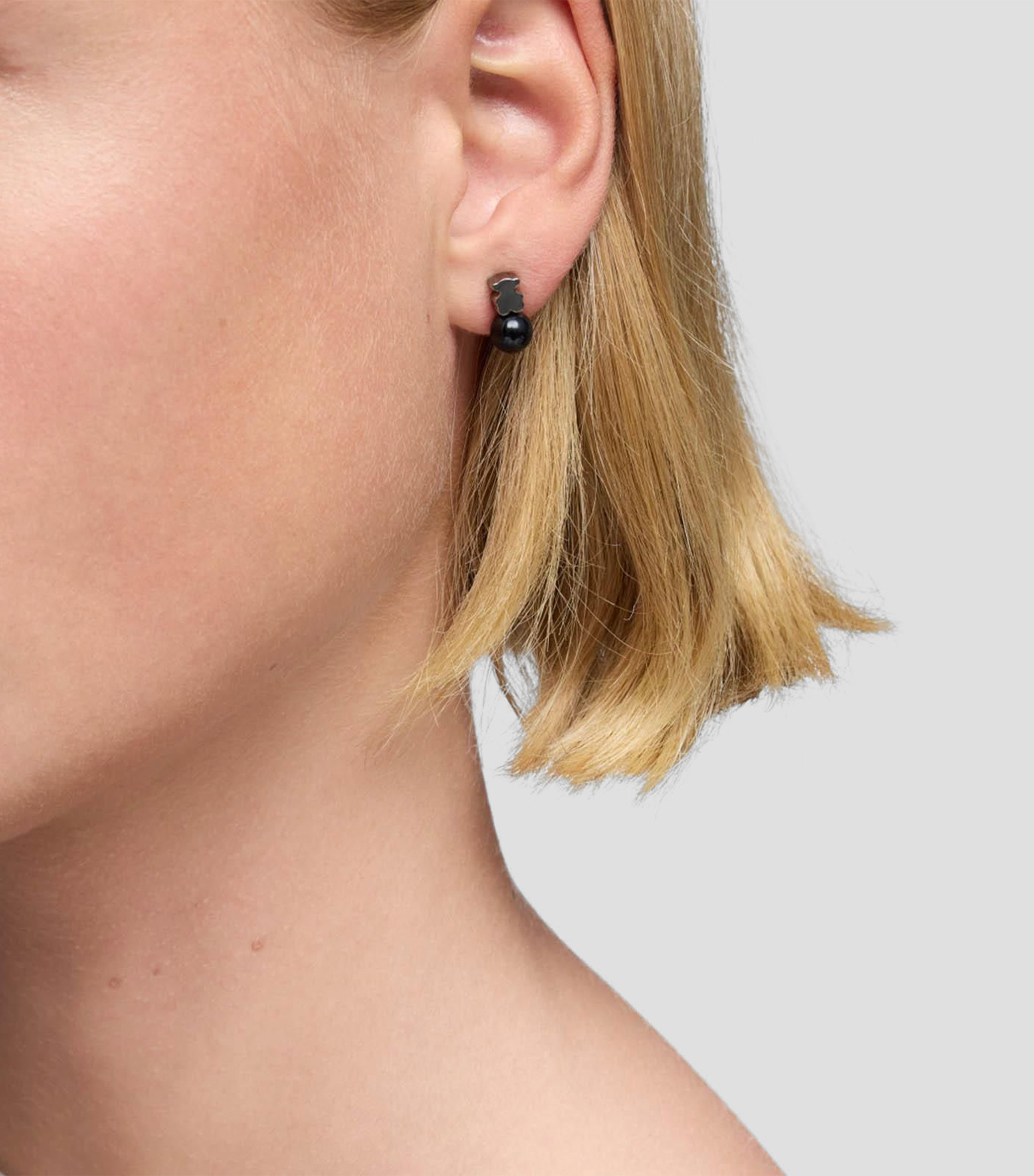 Aretes en plata de oso con ojo de halcón Icon Mesh Mujer