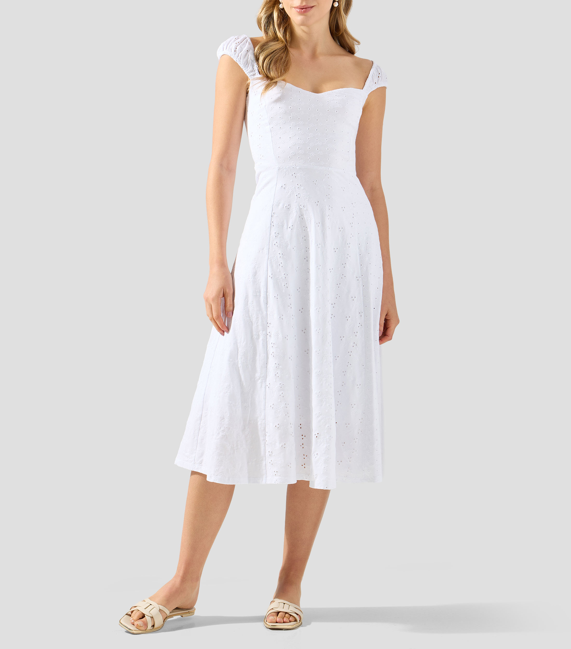 Vestido midi sólido floral Mujer