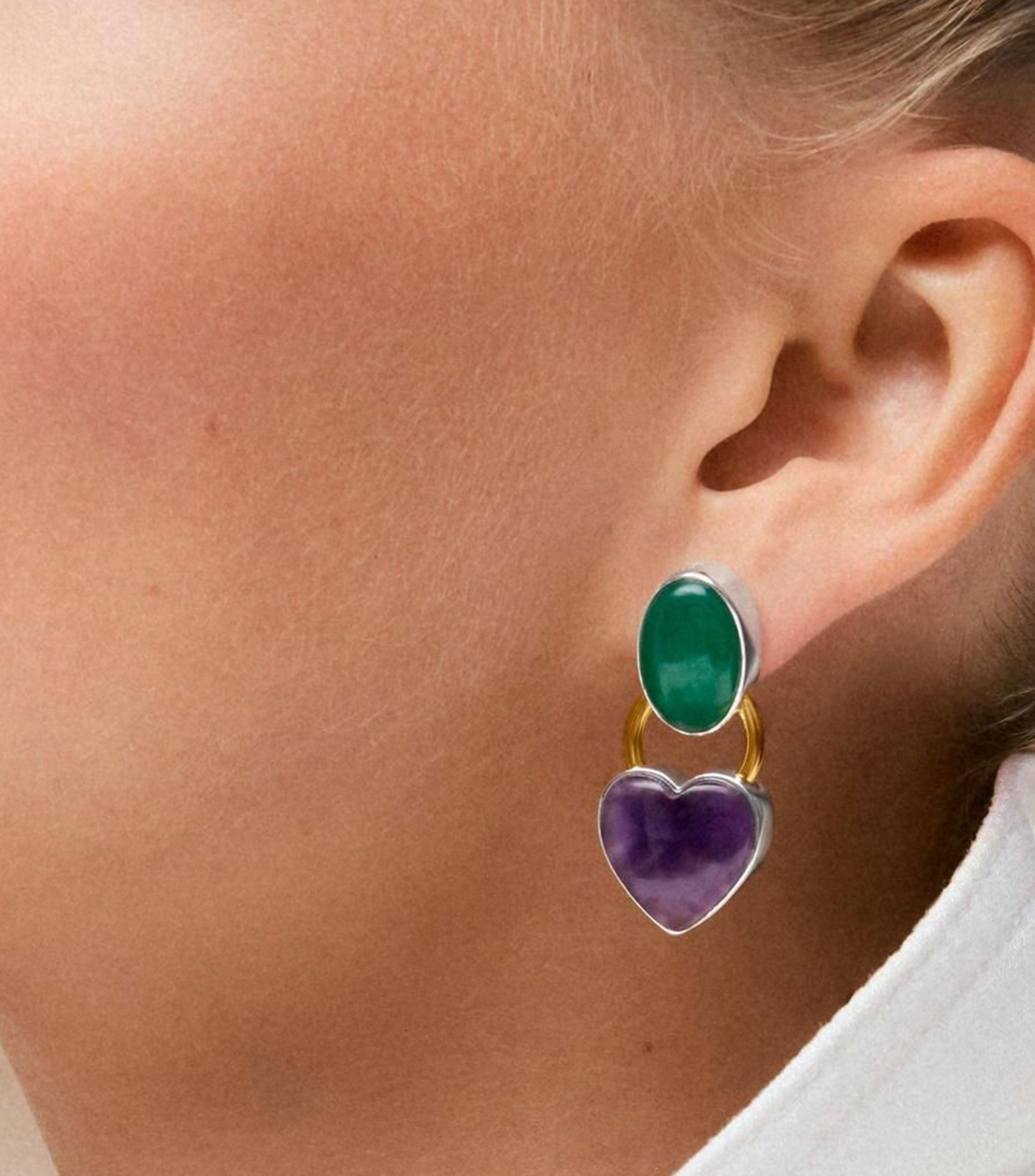 Aretes cortos con gemas multicolor oso y corazón Tous Gem Power Mujer