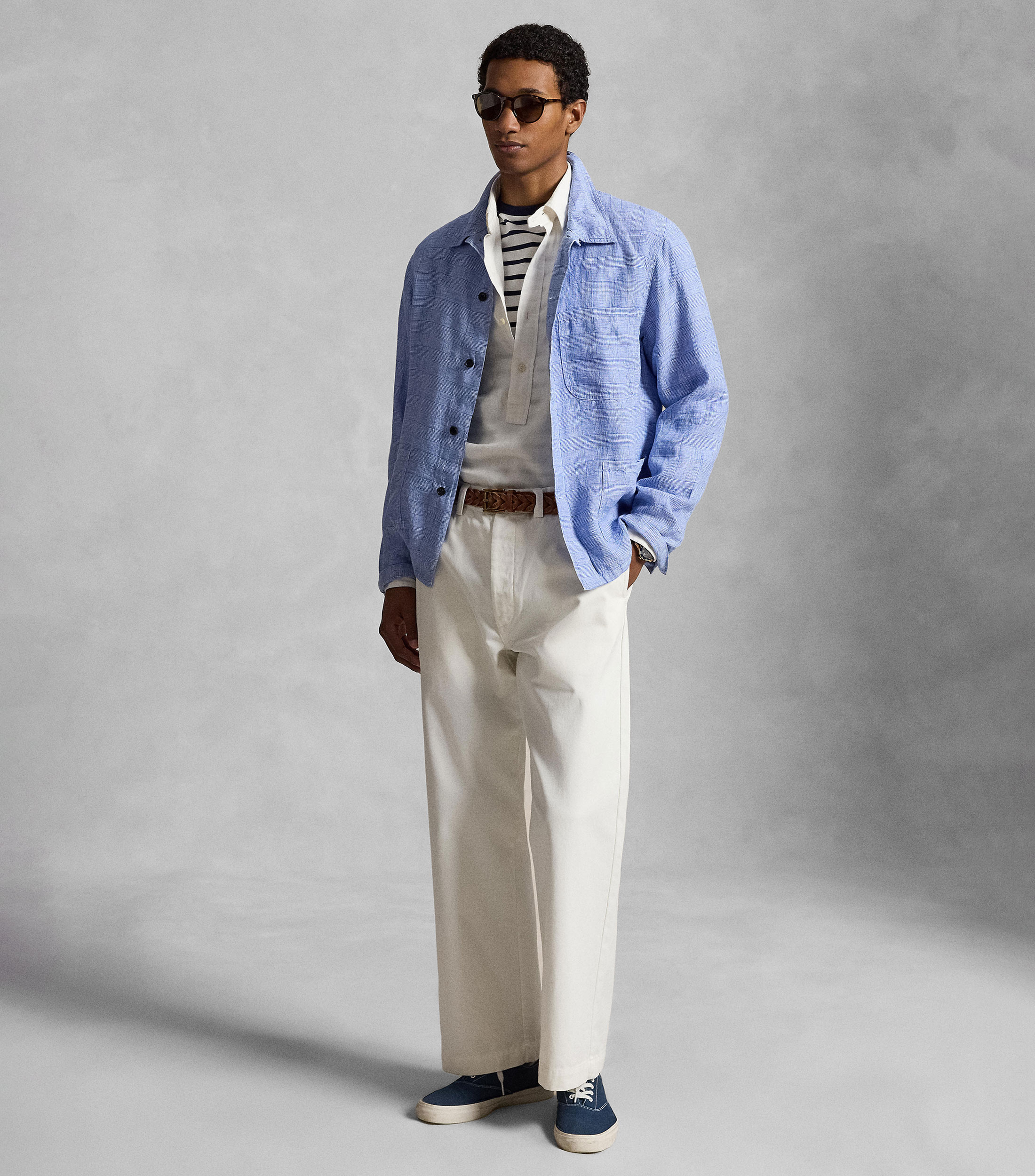 Camisa de cuadros en lino con manga larga Hombre