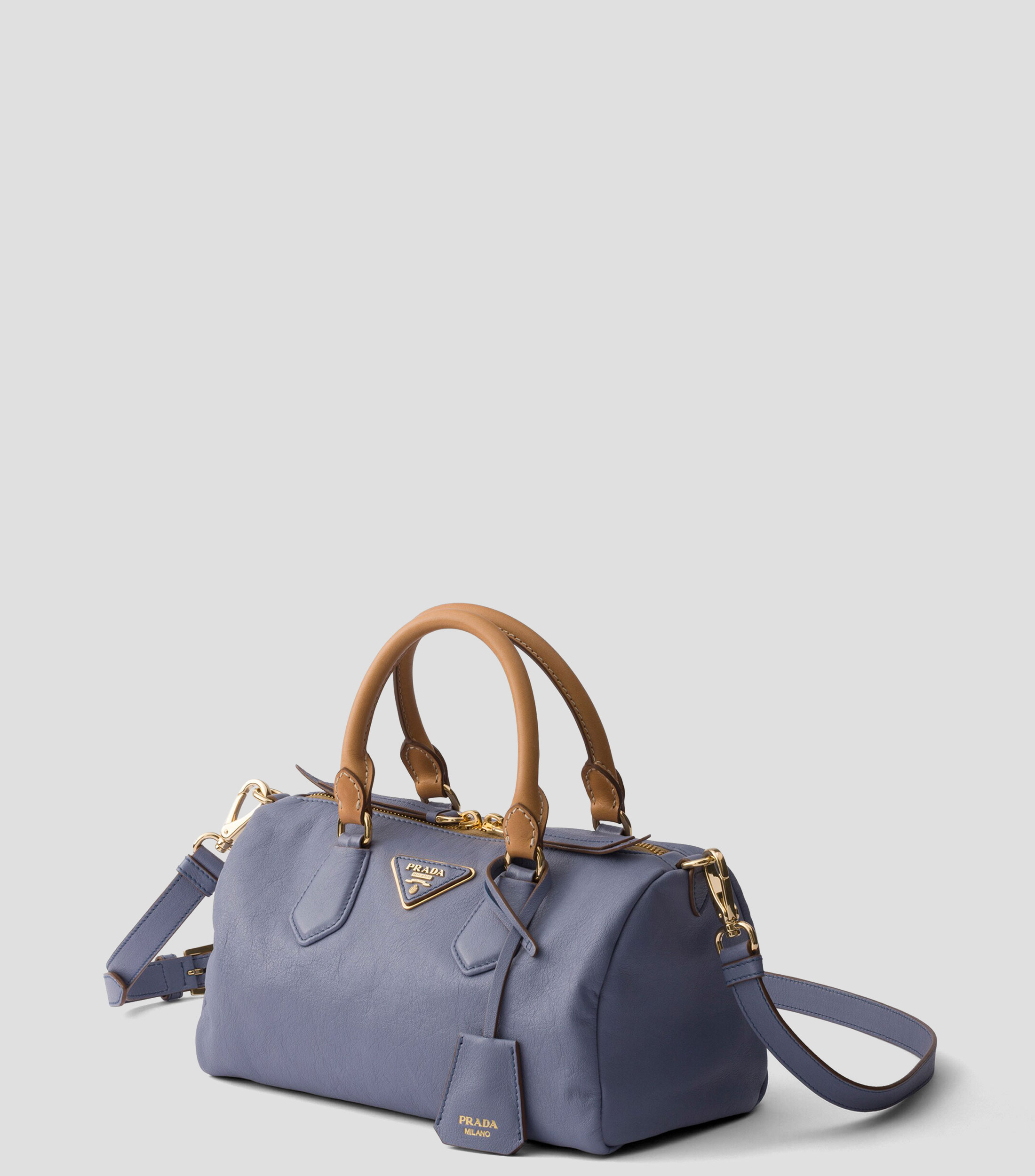 Bolsa Satchel Azul en Piel, Mujer