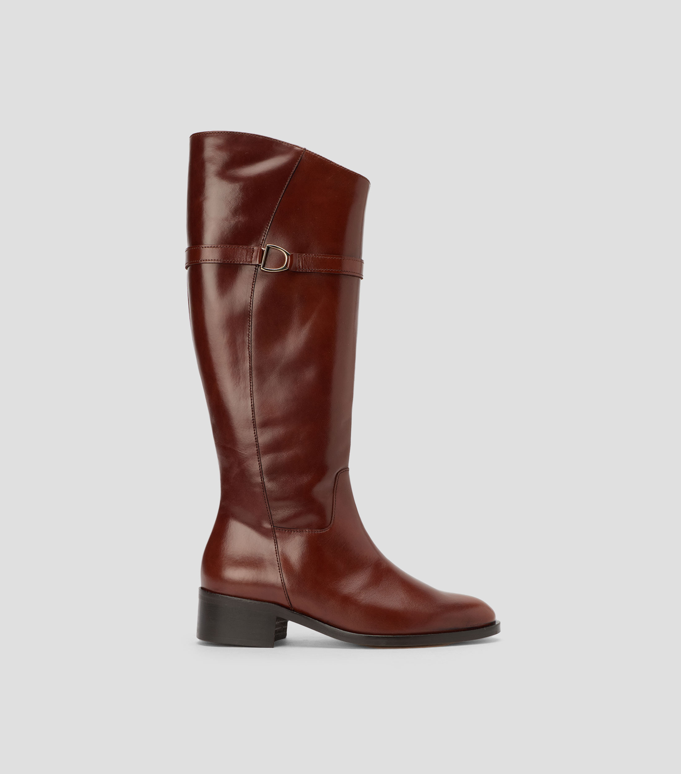 Botas para equitación largas en piel bovina con tacón bajo de media luna Mujer