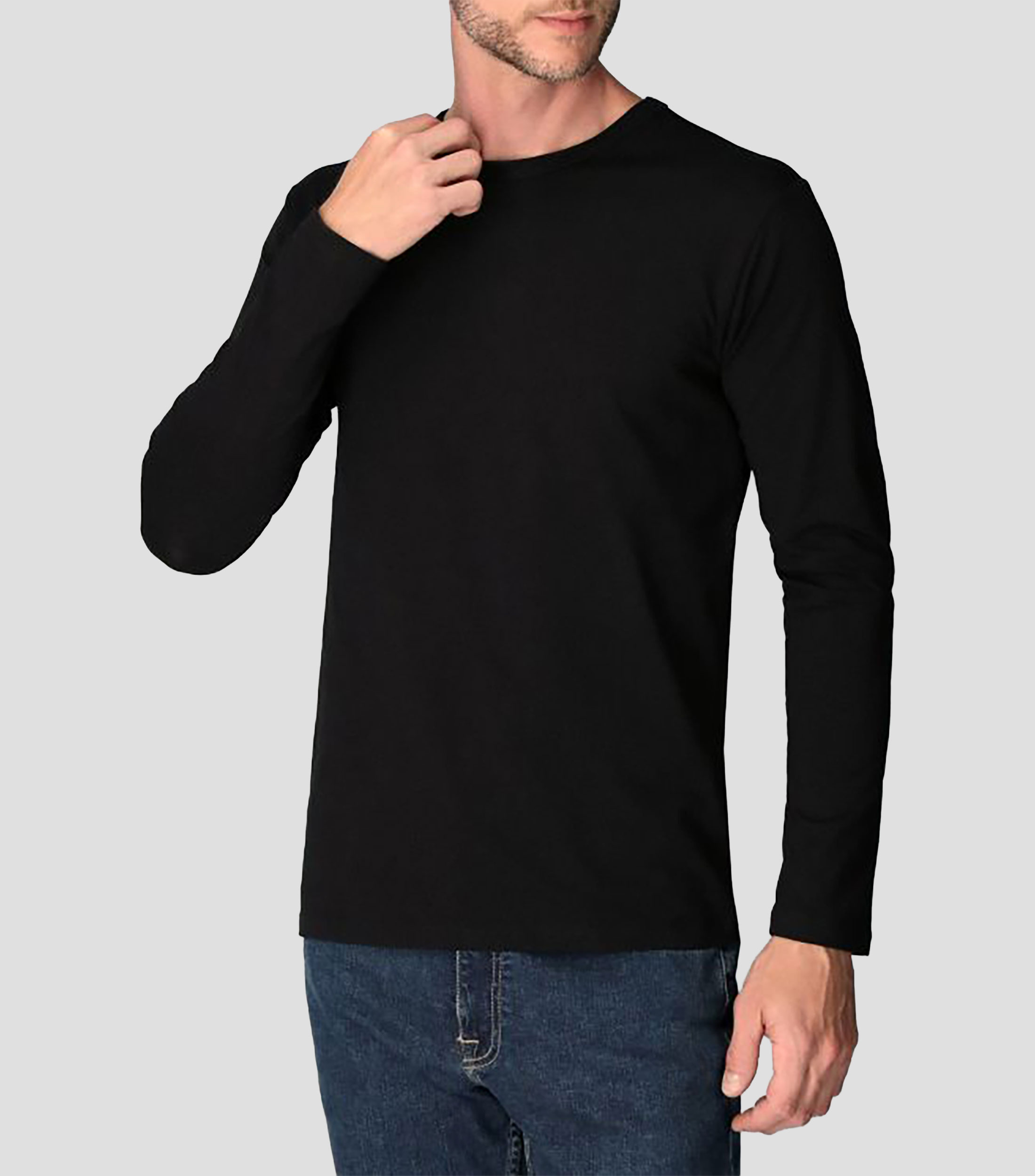 Playera cuello redondo manga larga lisa Hombre
