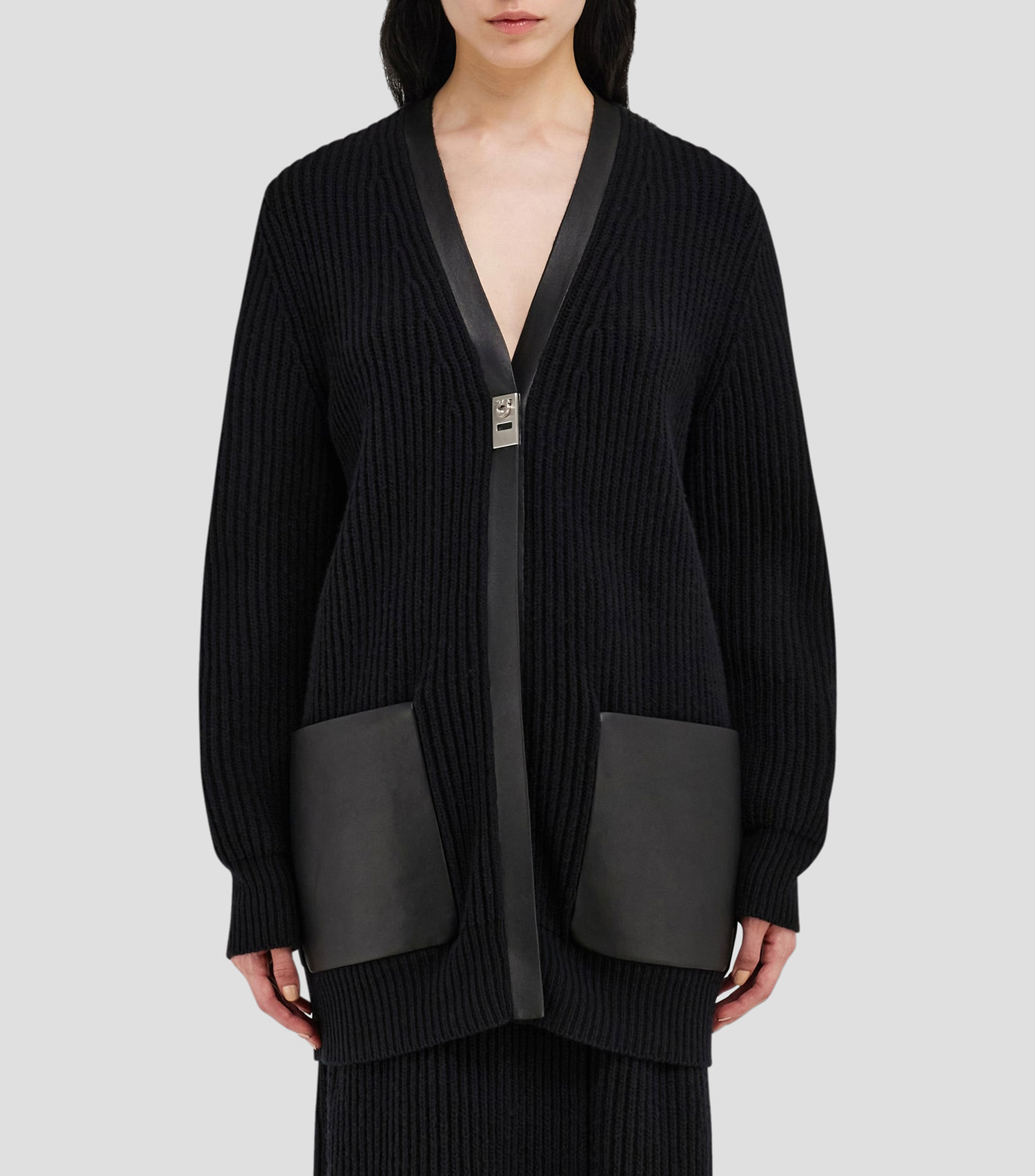 Maxi cardigan con bordes de piel Mujer
