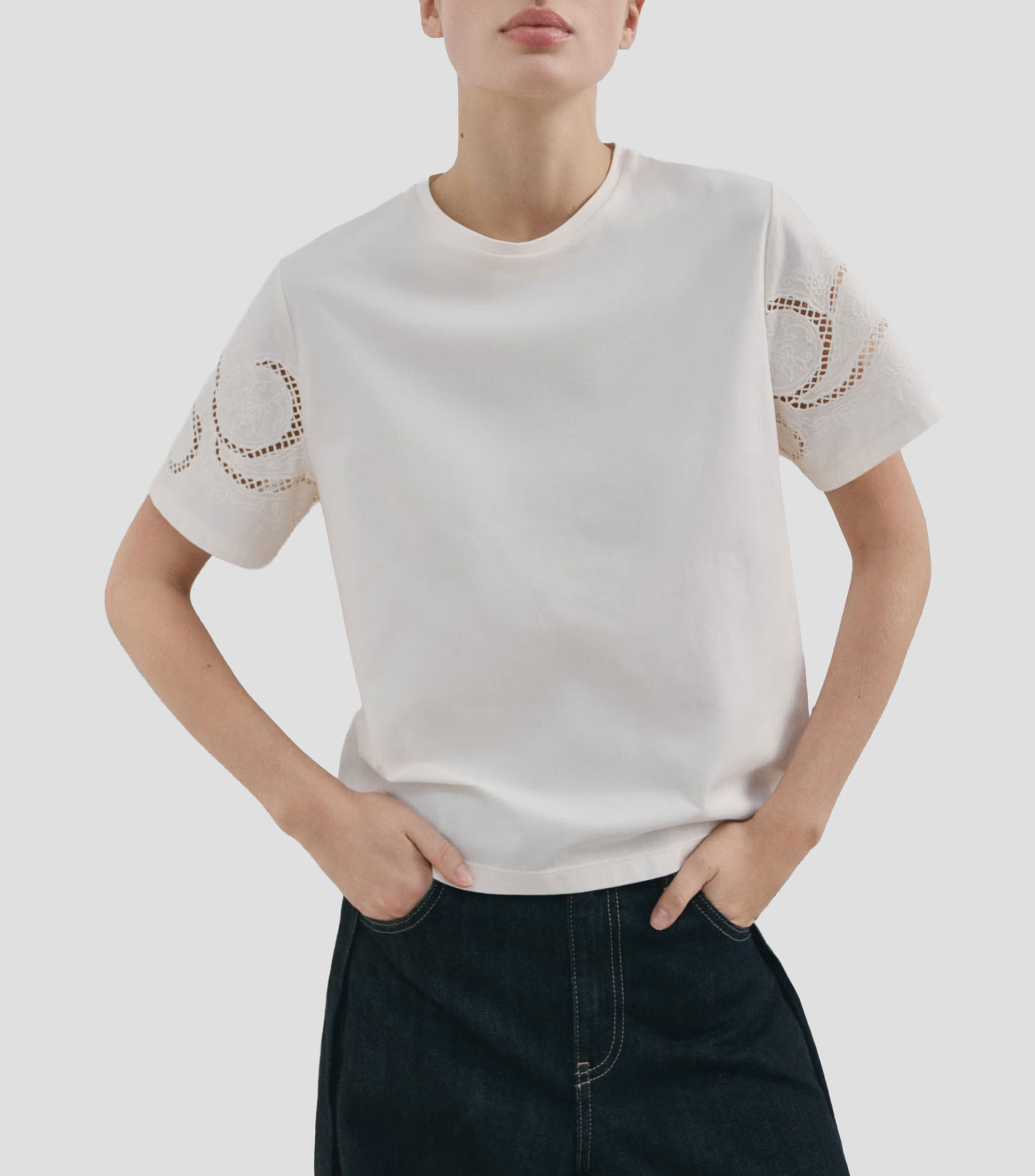 Playera cuello redondo manga corta sólida Mujer