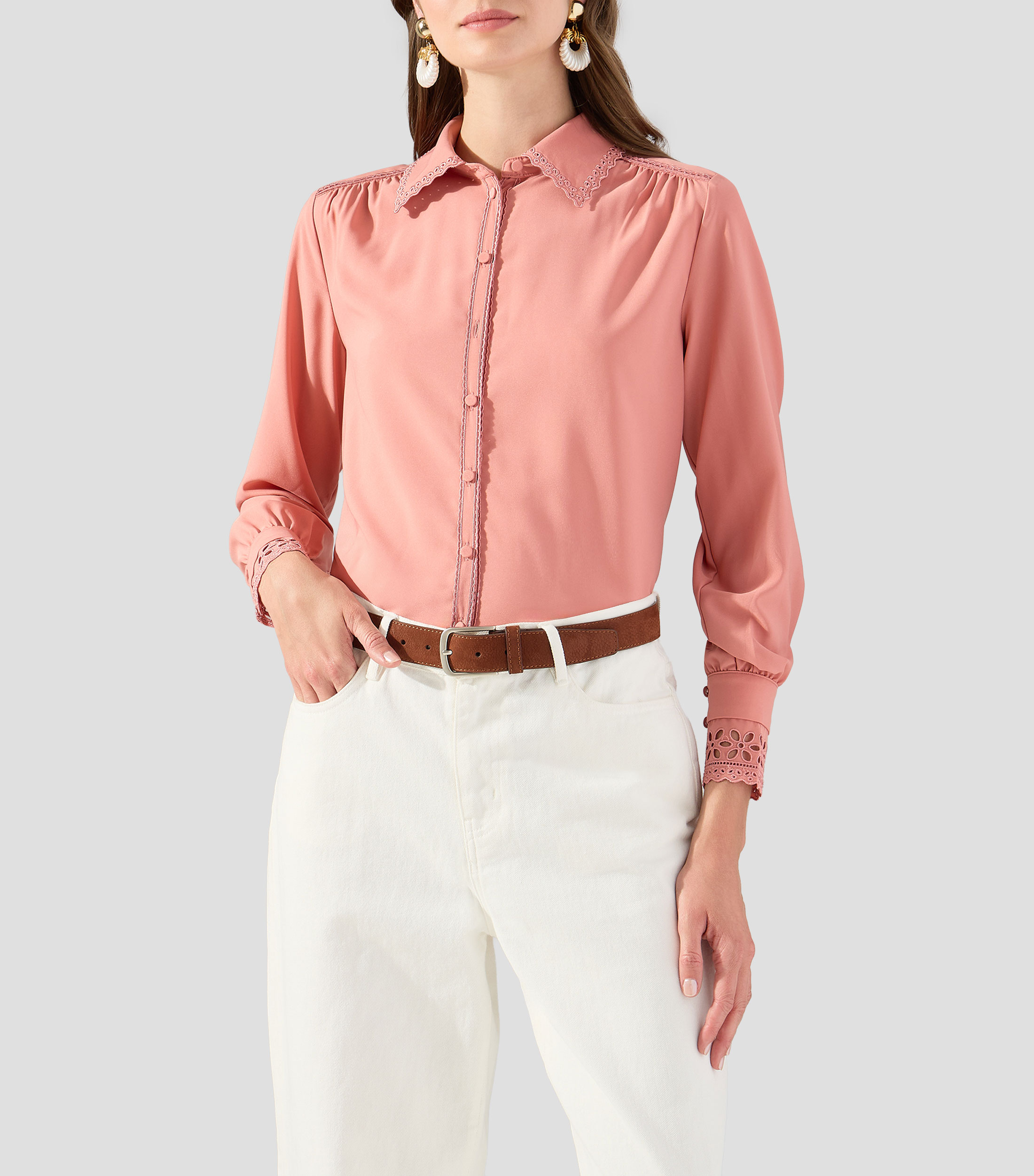 Blusa lisa manga larga Mujer