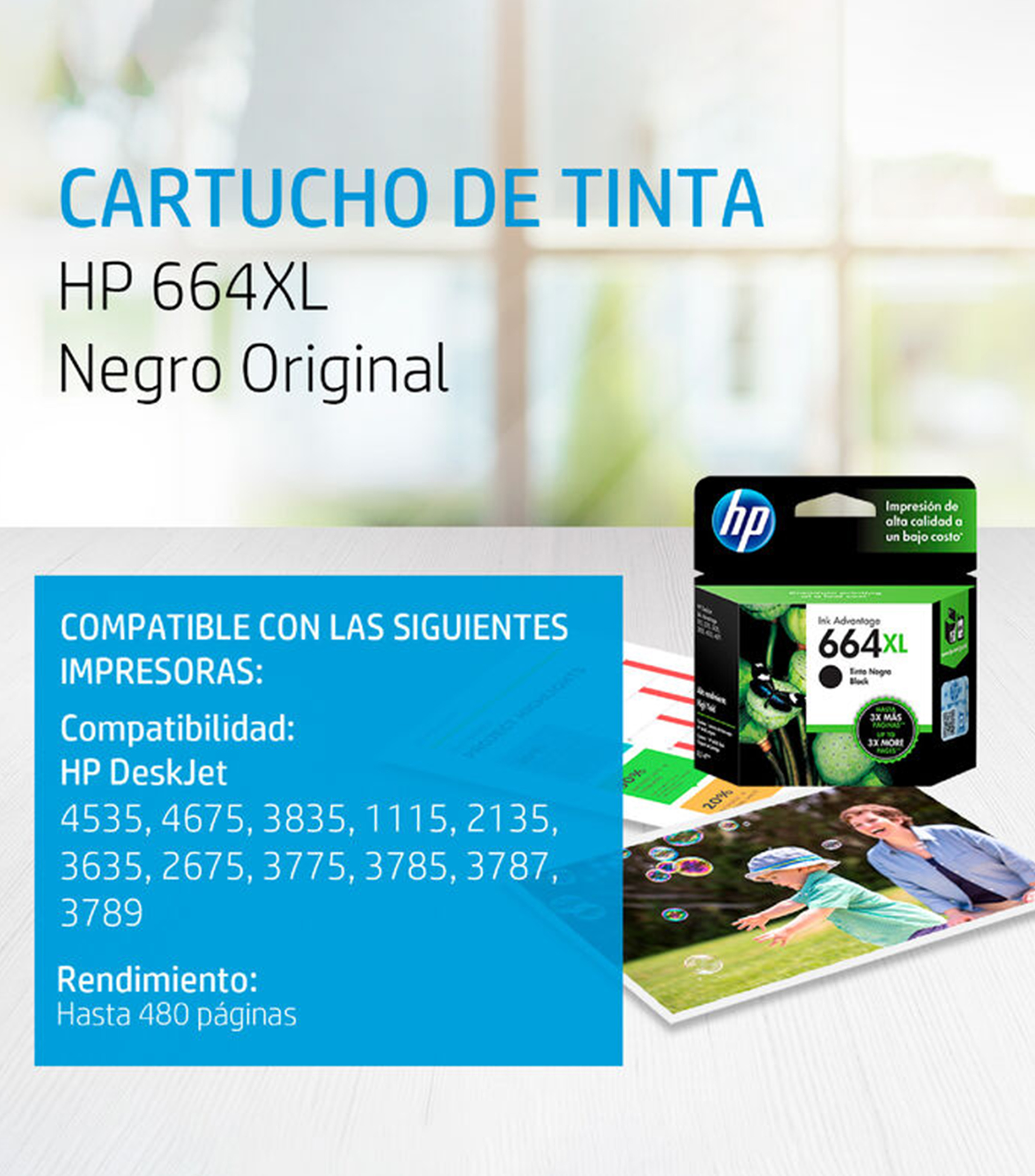 Cartucho de Tinta Original HP 664XL Negra (F6V31AL)