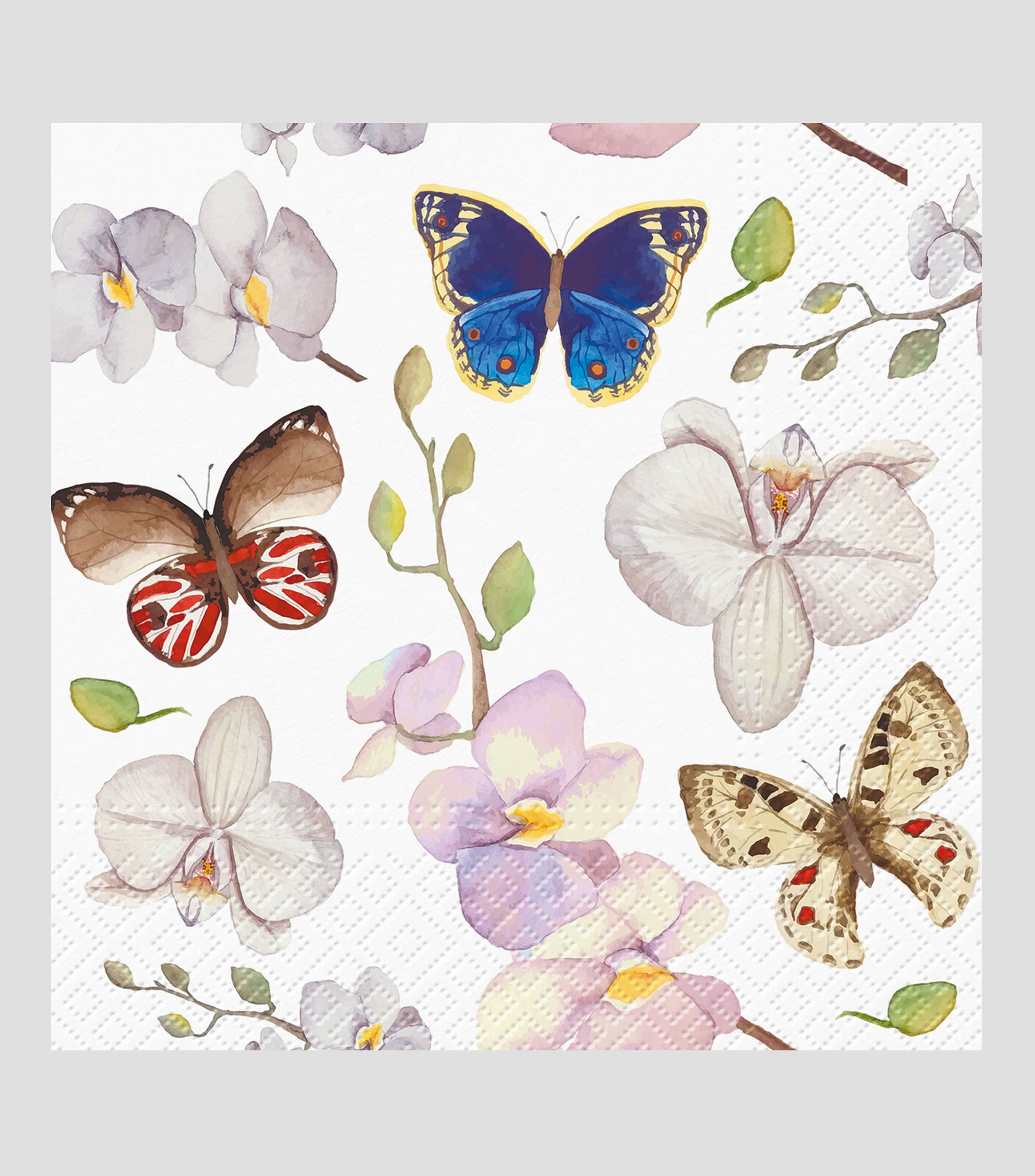 Set 20 Servilletas Mariposas con orquídeas de papel