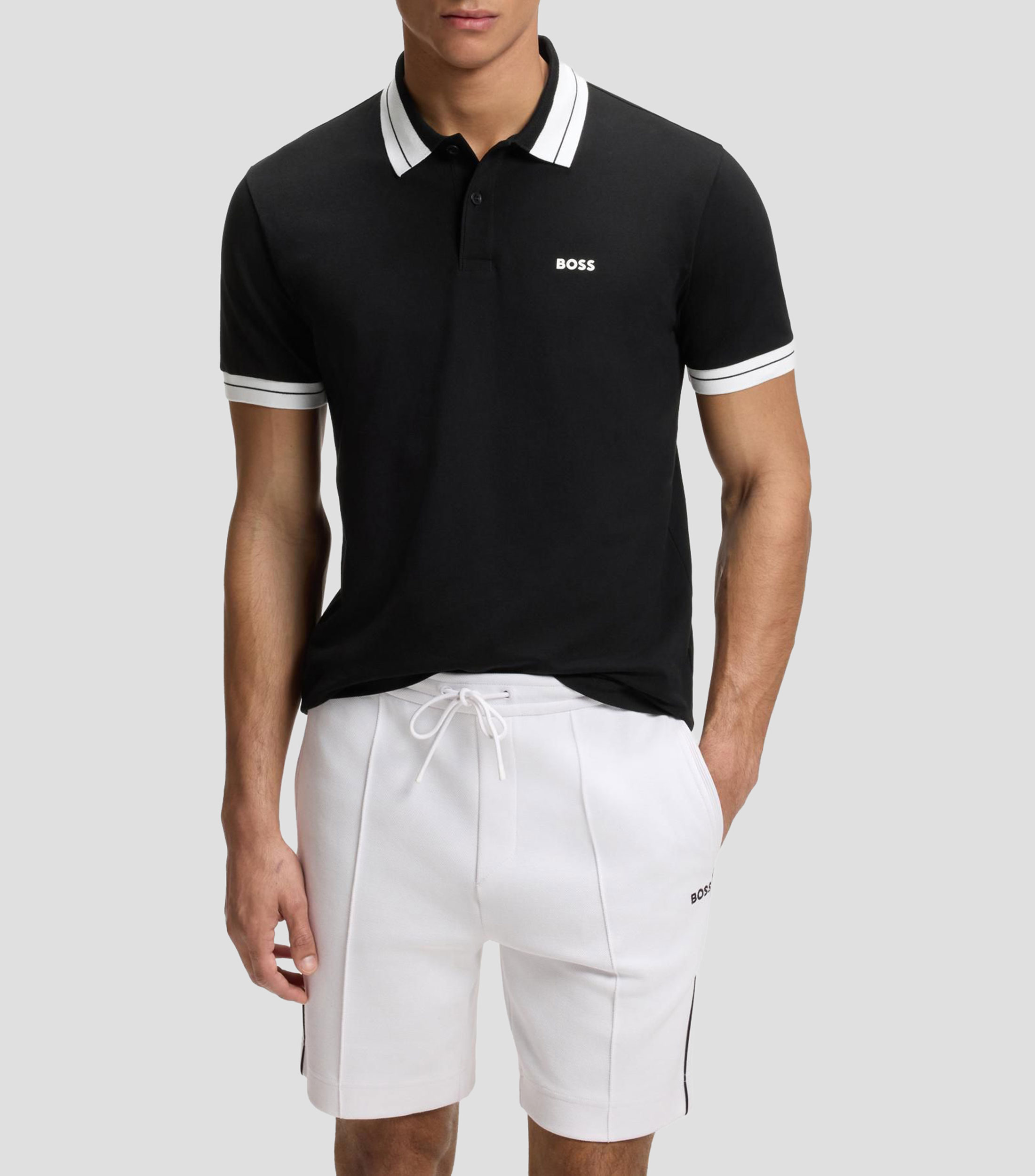 Polo de algodón elástico con detalles de raya Hombre