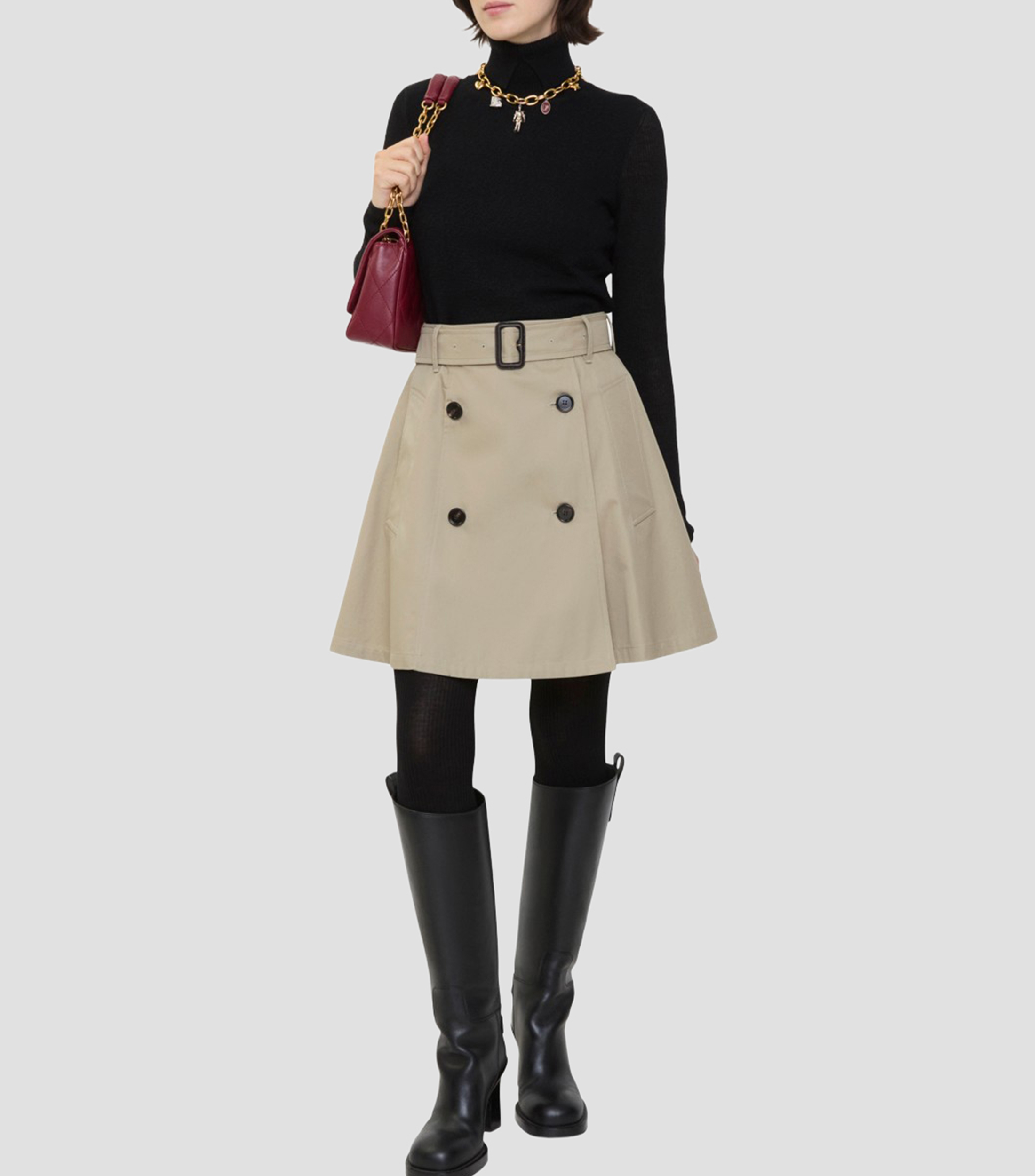 Falda mini estilo trench coat de corte A lisa Mujer