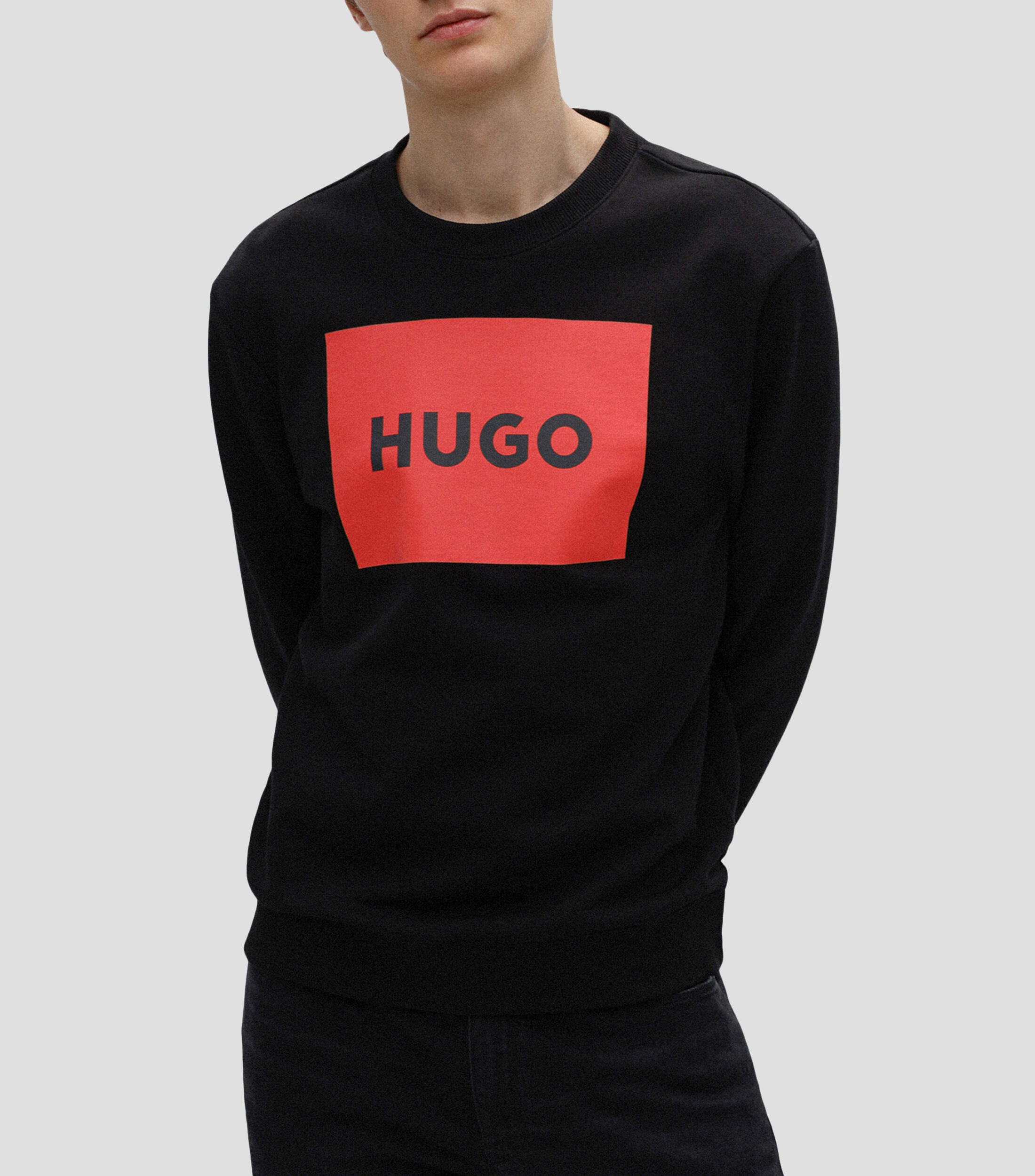 Sudadera HUGO de felpa de algodón con etiqueta de logo roja Hombre