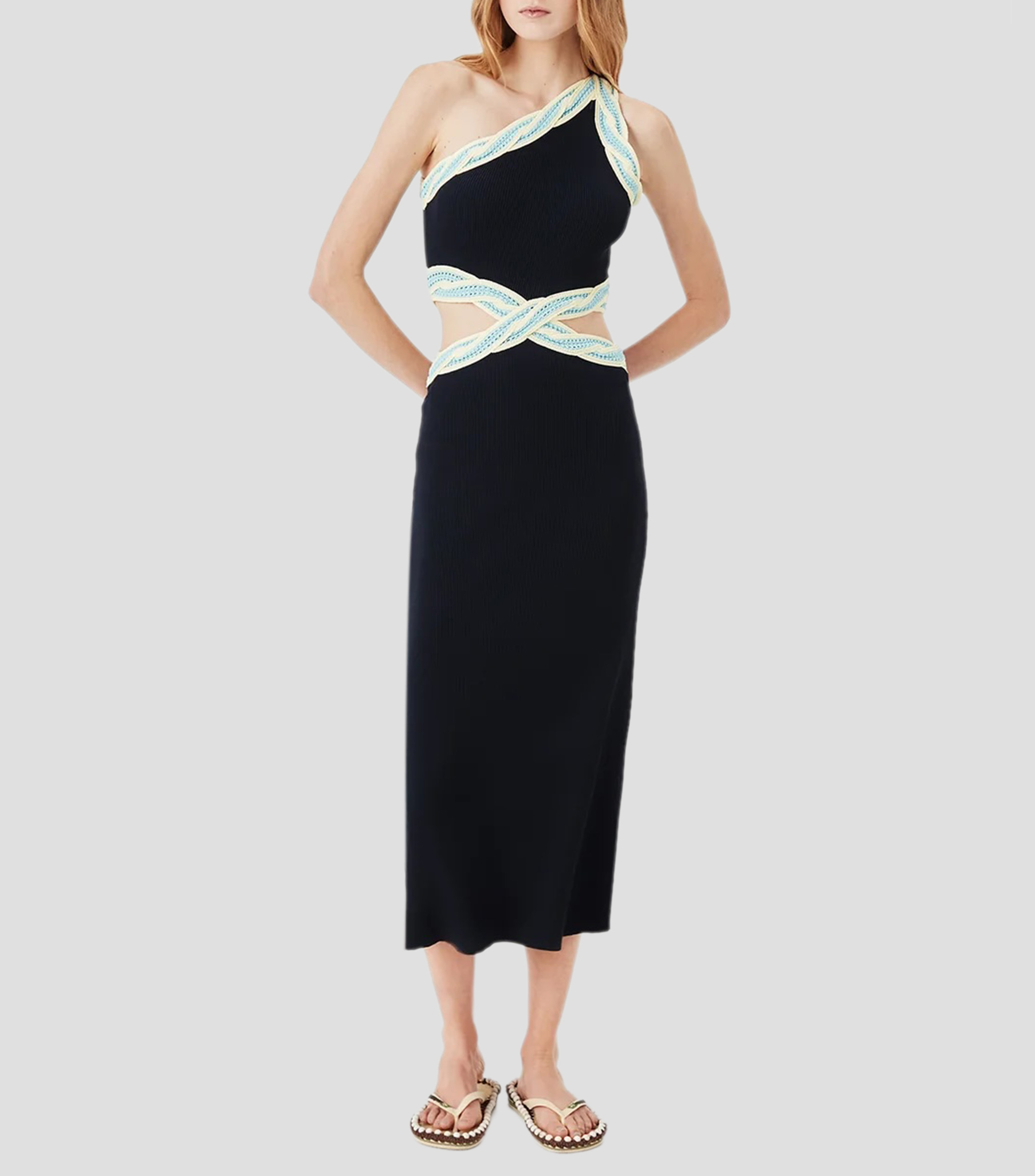 Vestido midi liso con detalle decorativo Mujer