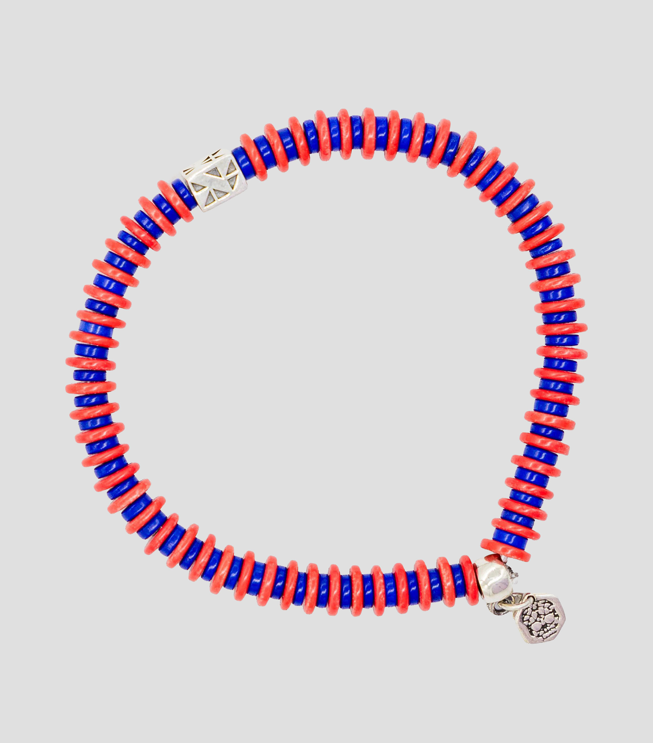 Pulsera en plata 925 roja y azul con cuentas de disco Hombre