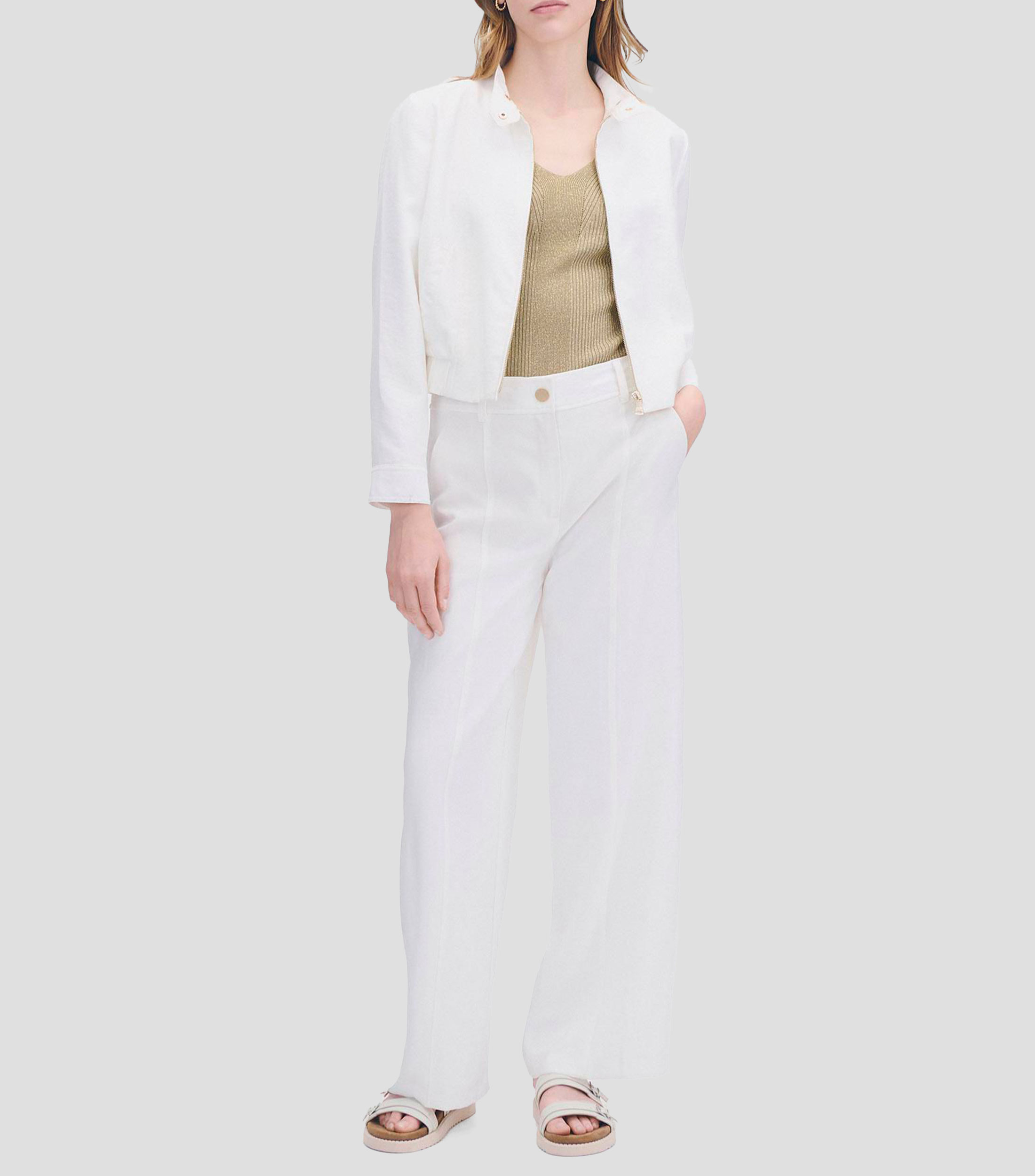 Chamarra Bomber Corta Blanca Cuello Alto Mujer