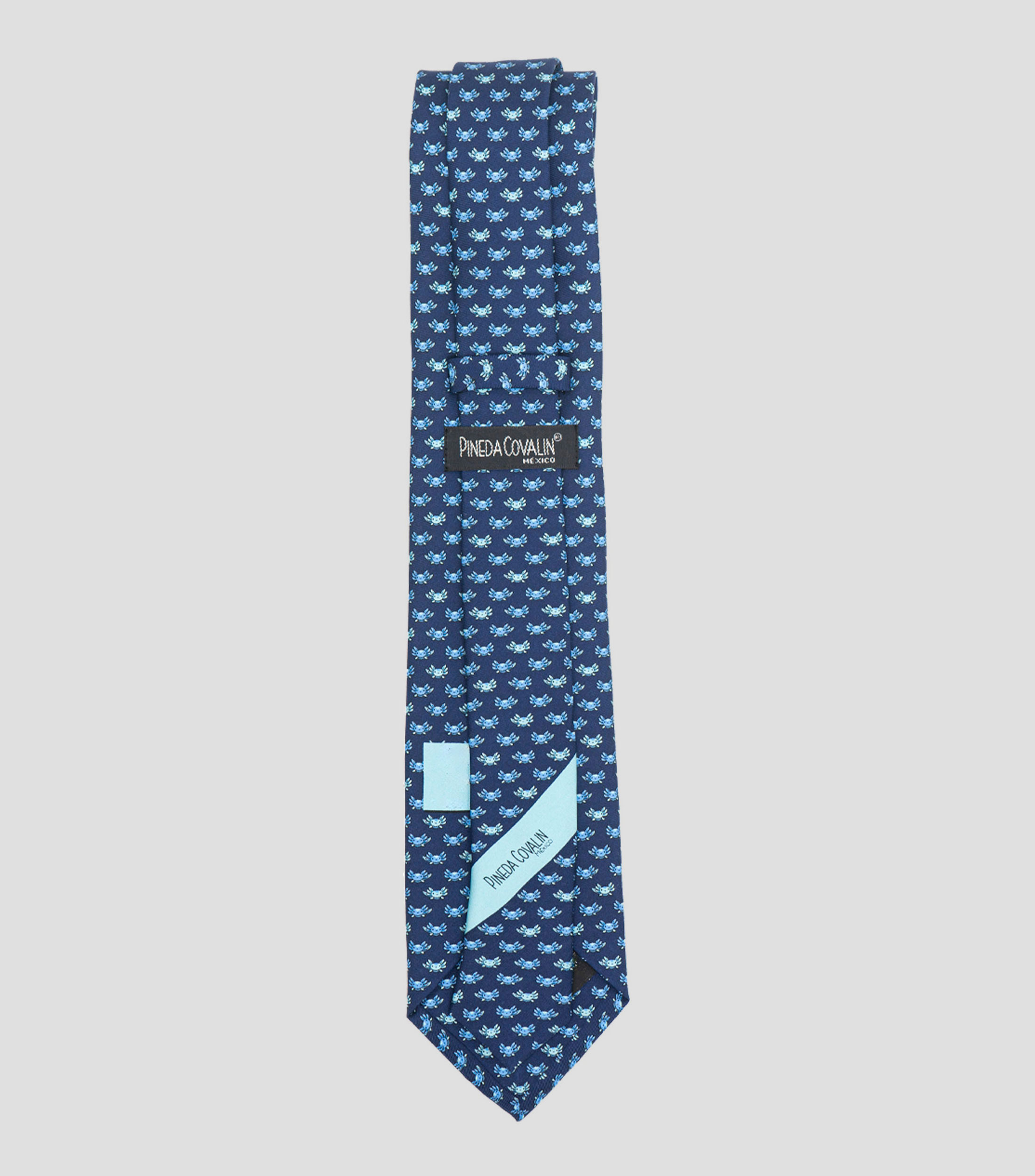 Corbata ancha en seda Marino con Ajolotes