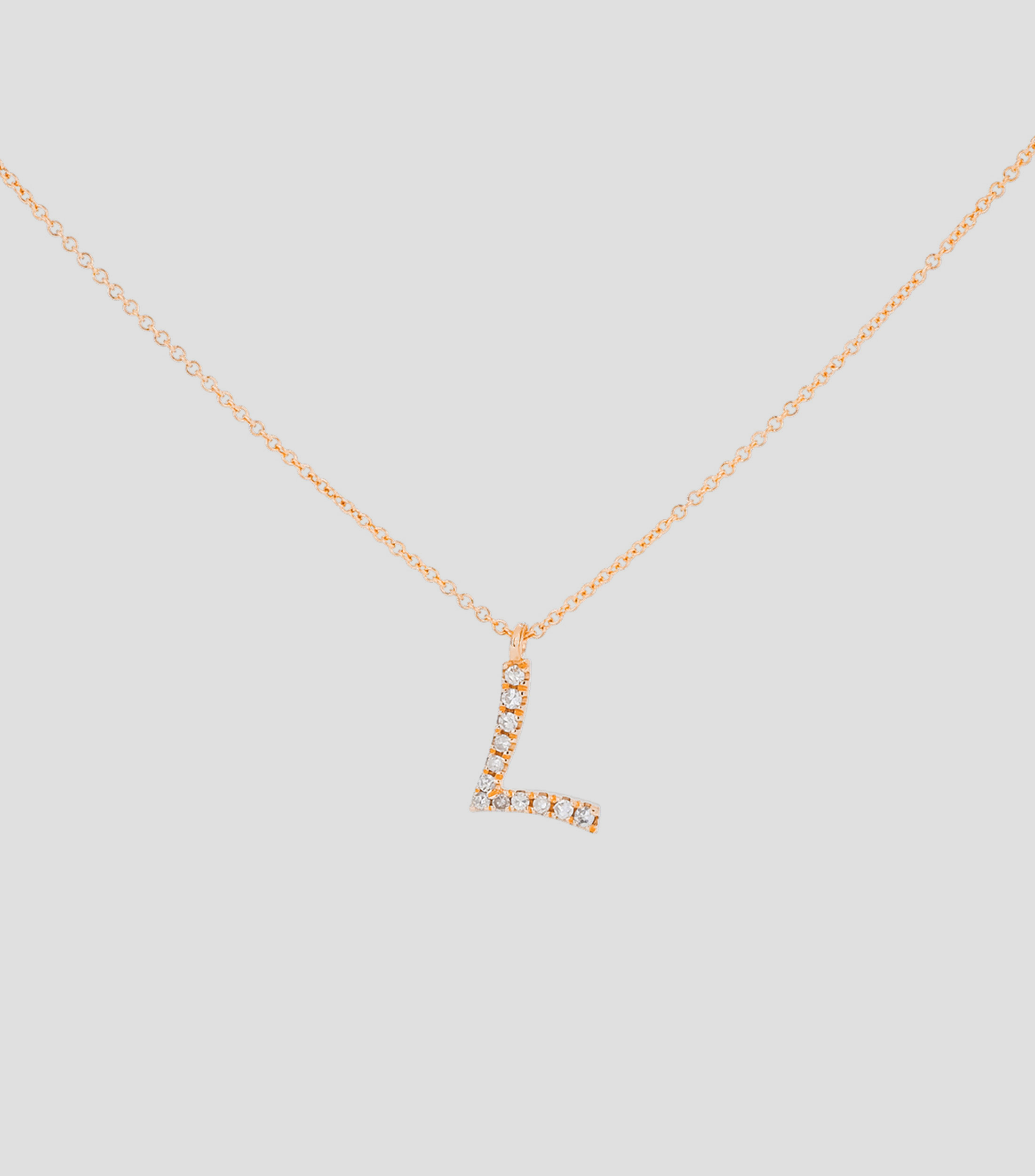 Dije con cadena Letra L en Oro rosa de 14 kilates Iniciales con diamantes Mujer