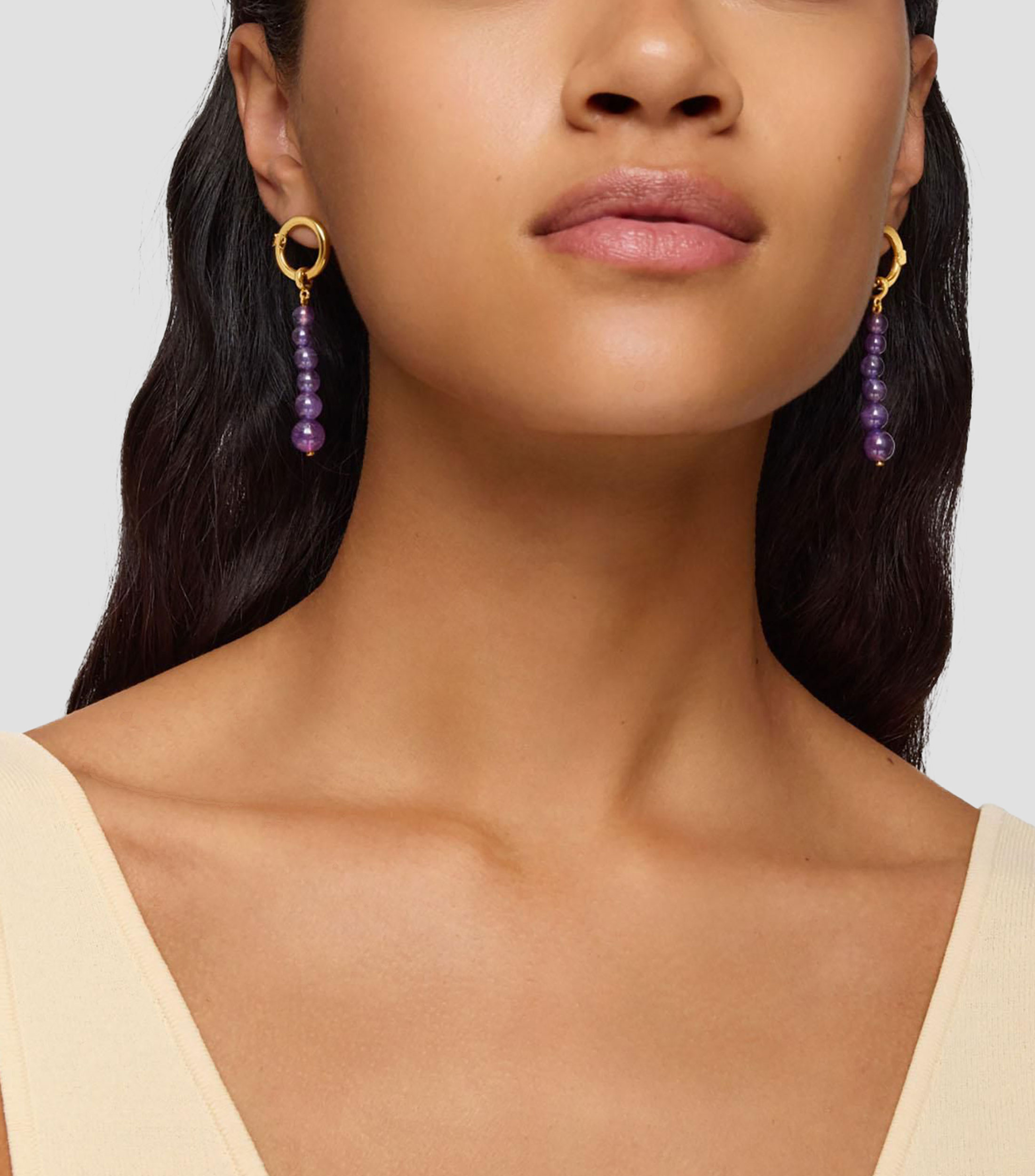 Aretes largos con amatista Mujer