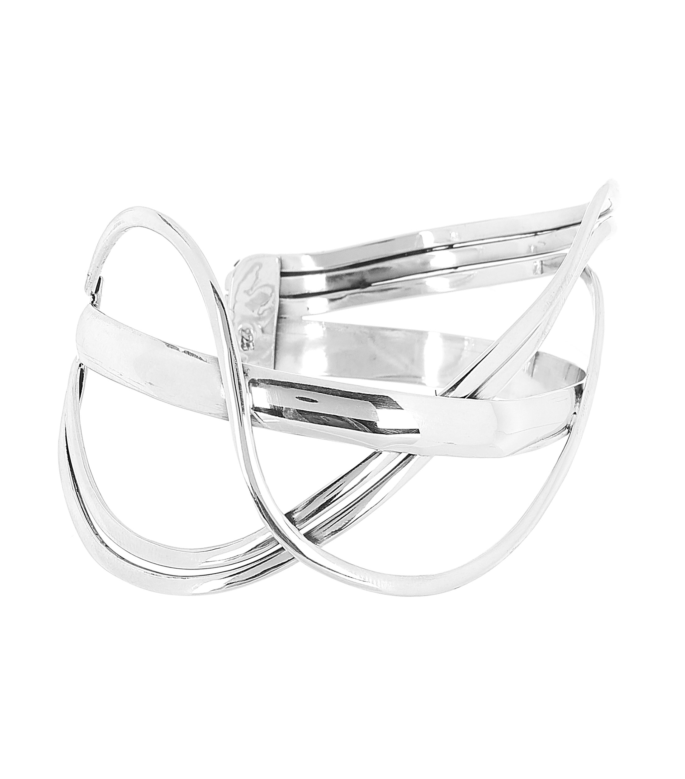 Brazalete abierto en plata con alambres entrelazados Mujer