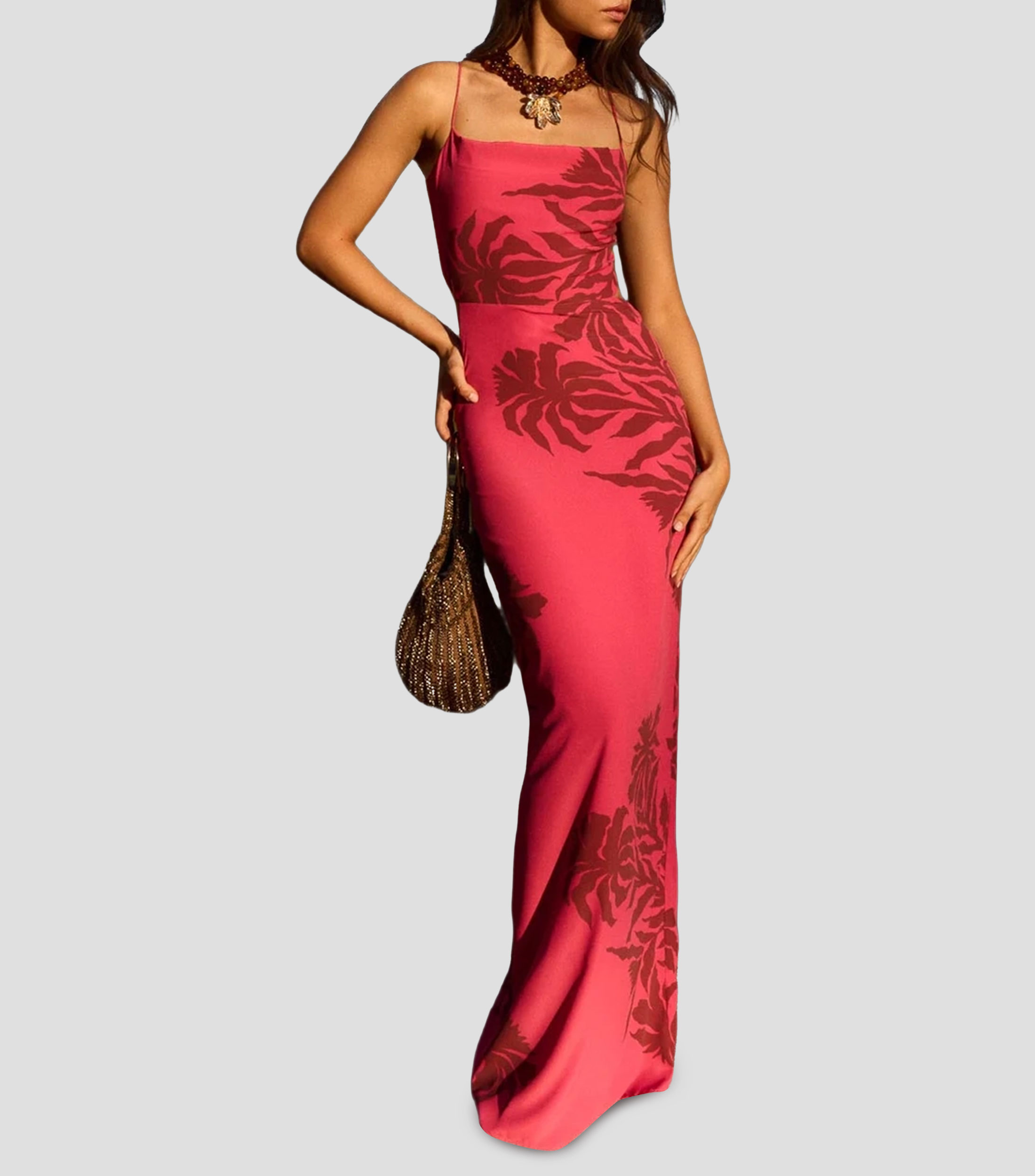 Vestido de fiesta largo estampado Mujer
