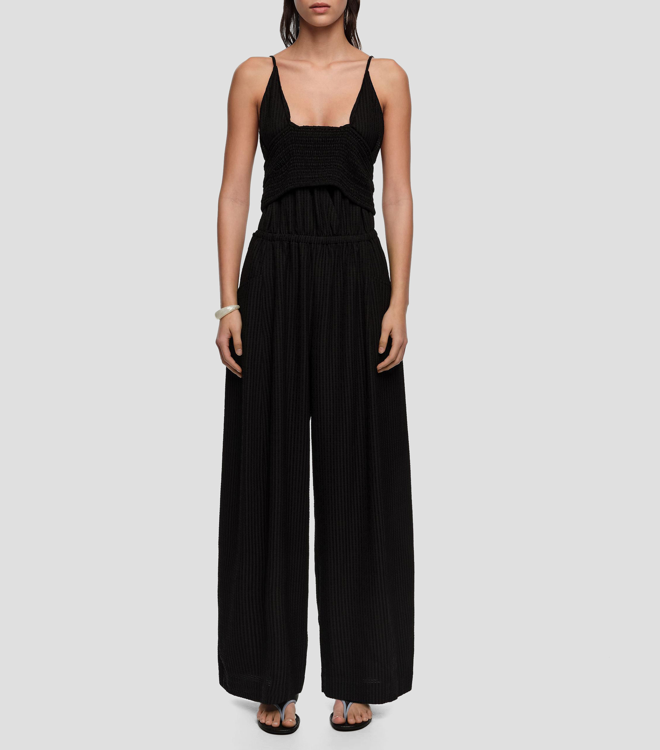 Jumpsuit tirantes top interior fruncido negro Mujer