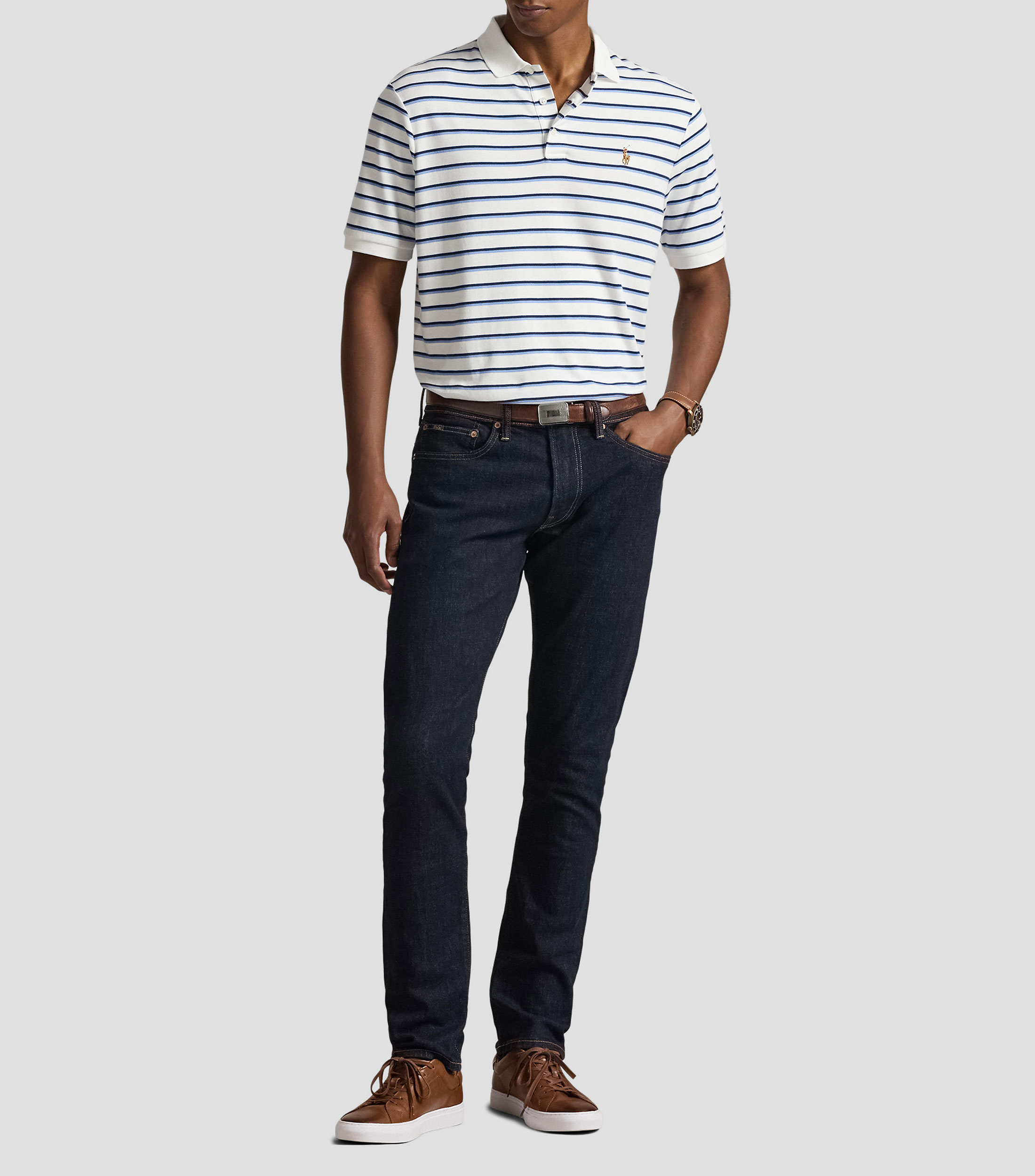 Playera tipo polo manga corta a rayas Hombre