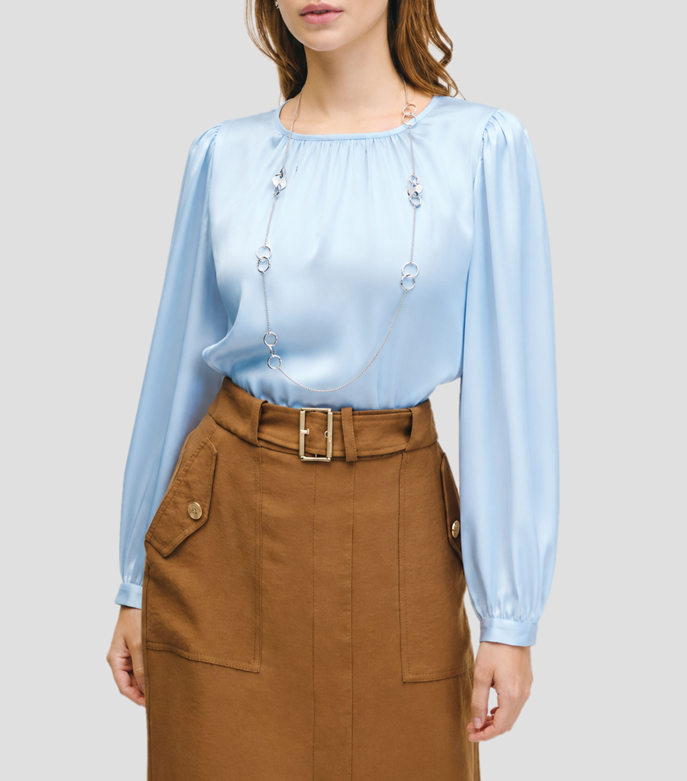 Blusa lisa manga larga Mujer