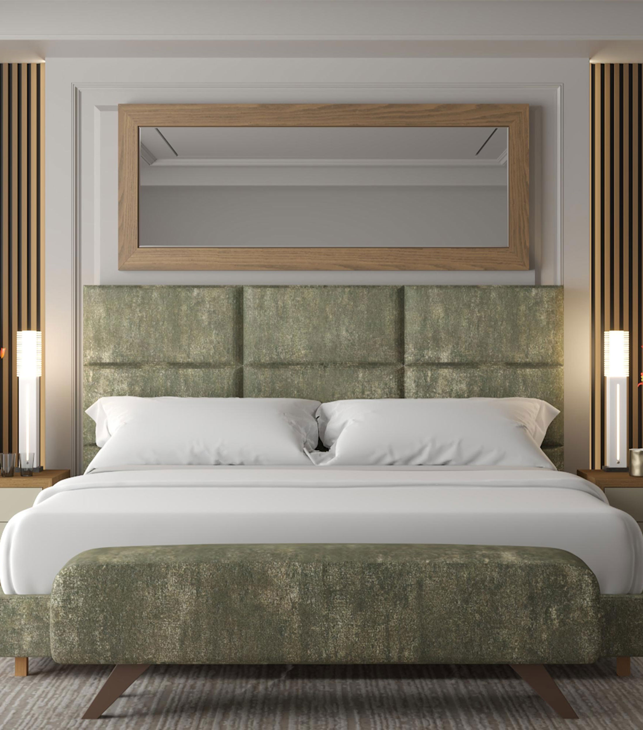 Cama King Size Media Oxide Suede Verde en tela