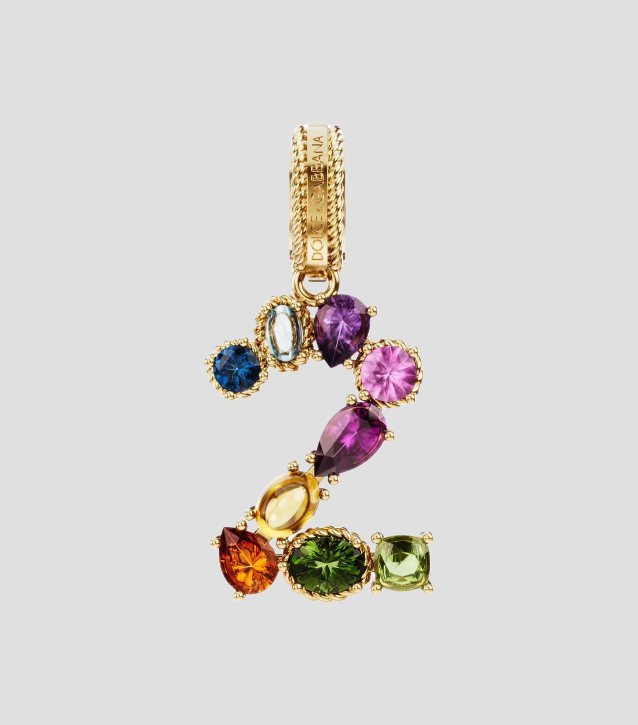 Charm número "2" en Oro de 18 Kilates Alphabet Rainbow gemas multicolores Mujer