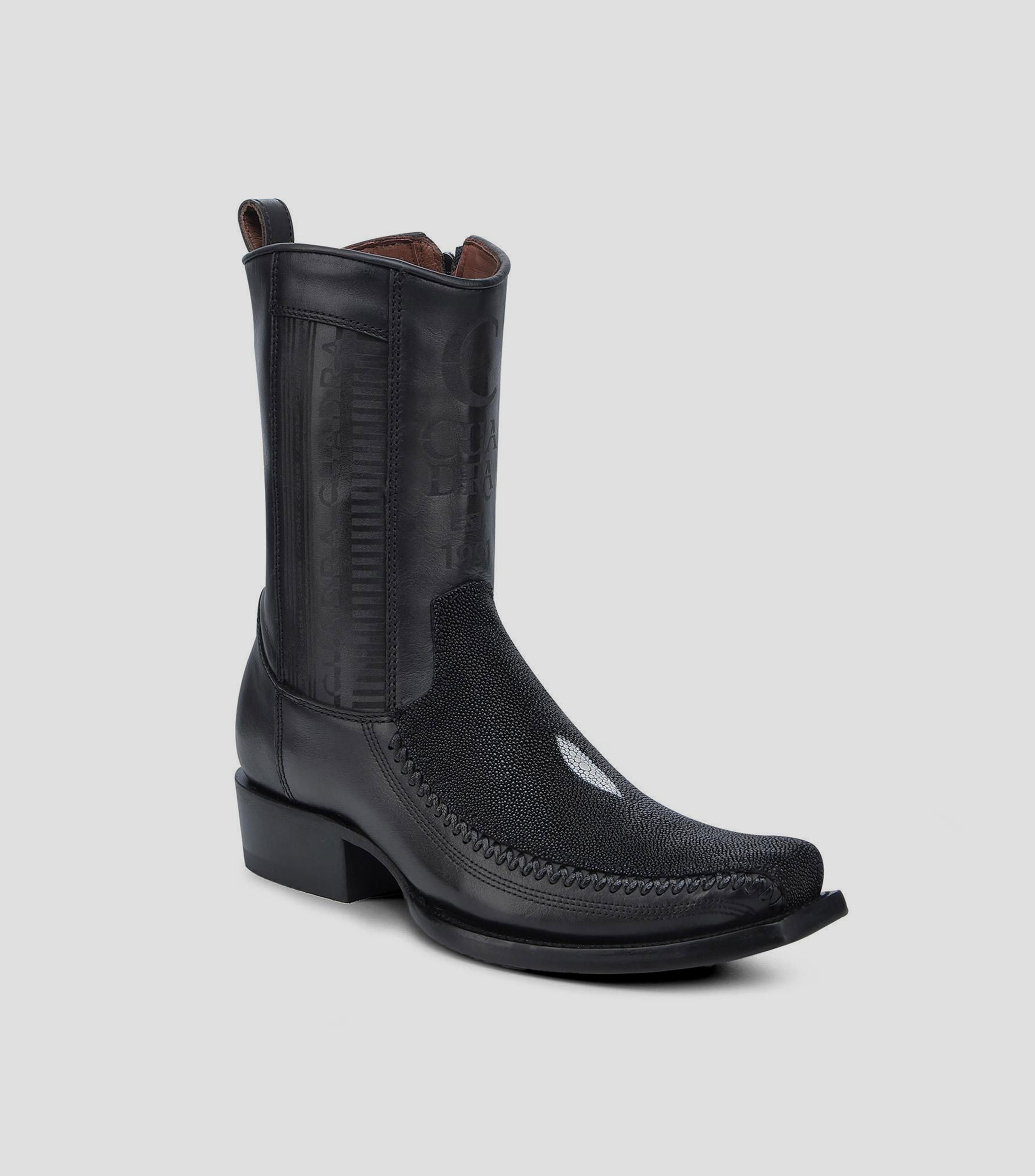 Botas casuales medias en piel con tacón bajo ancho Hombre