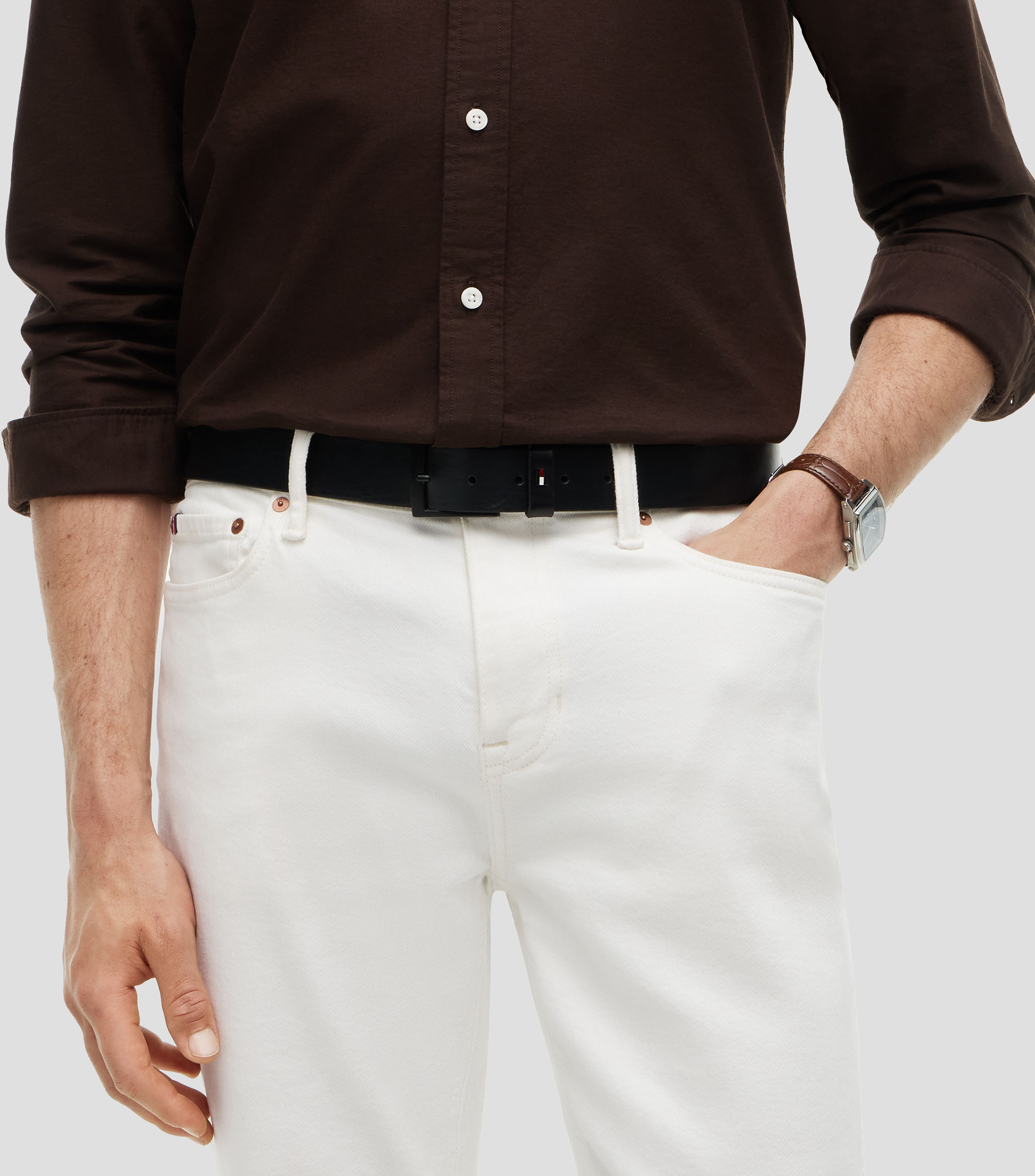 Cinturón de piel negro casual Hombre