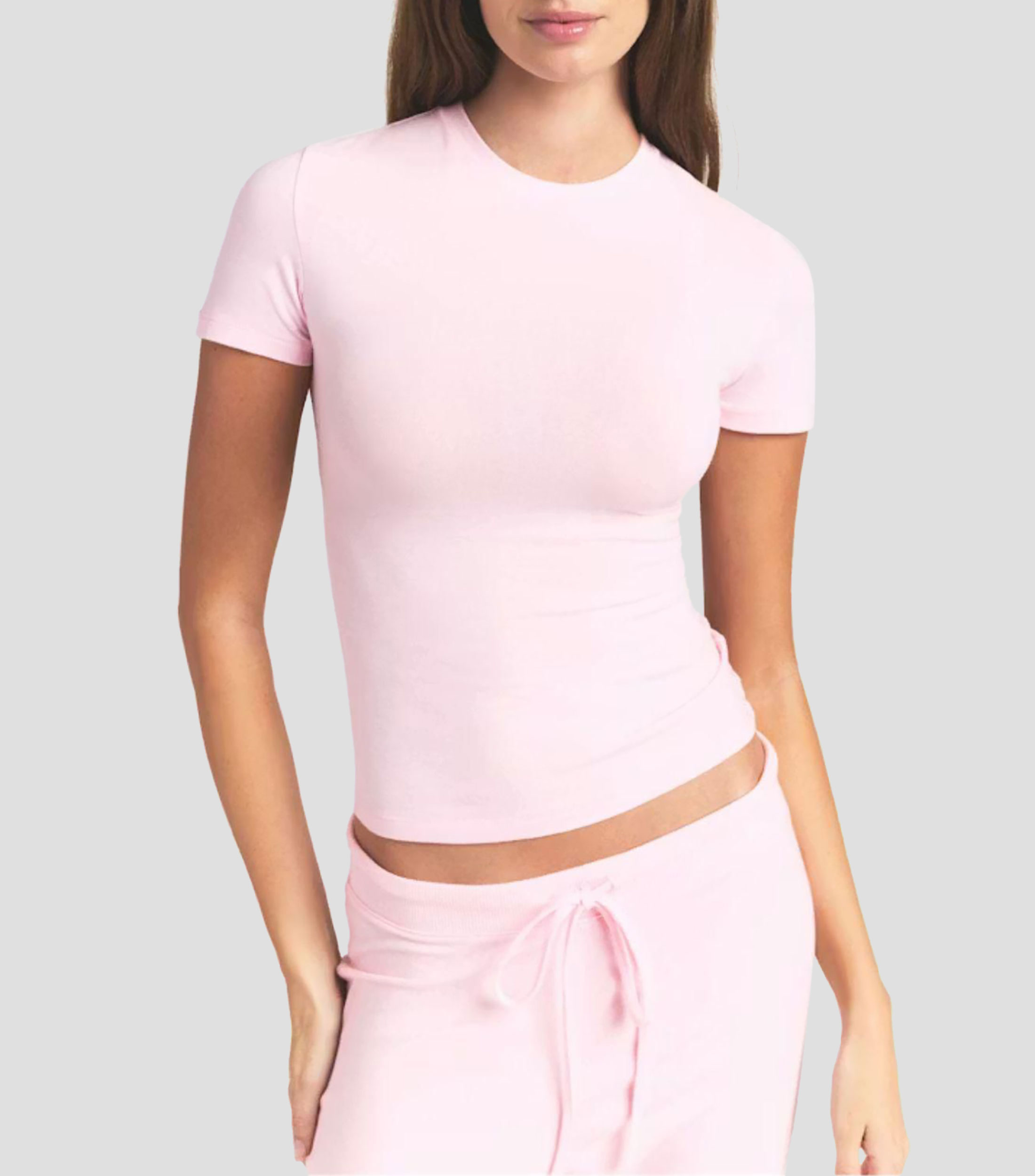 Playera de cuello redondo con manga corta lisa Mujer
