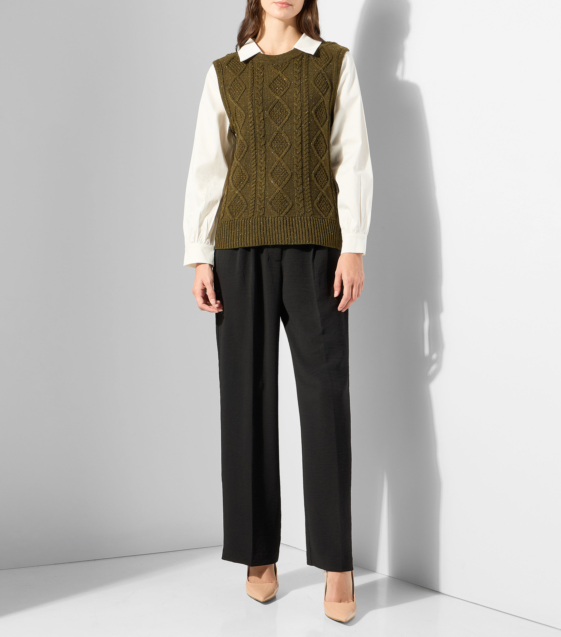 Camisa sólido manga larga Mujer