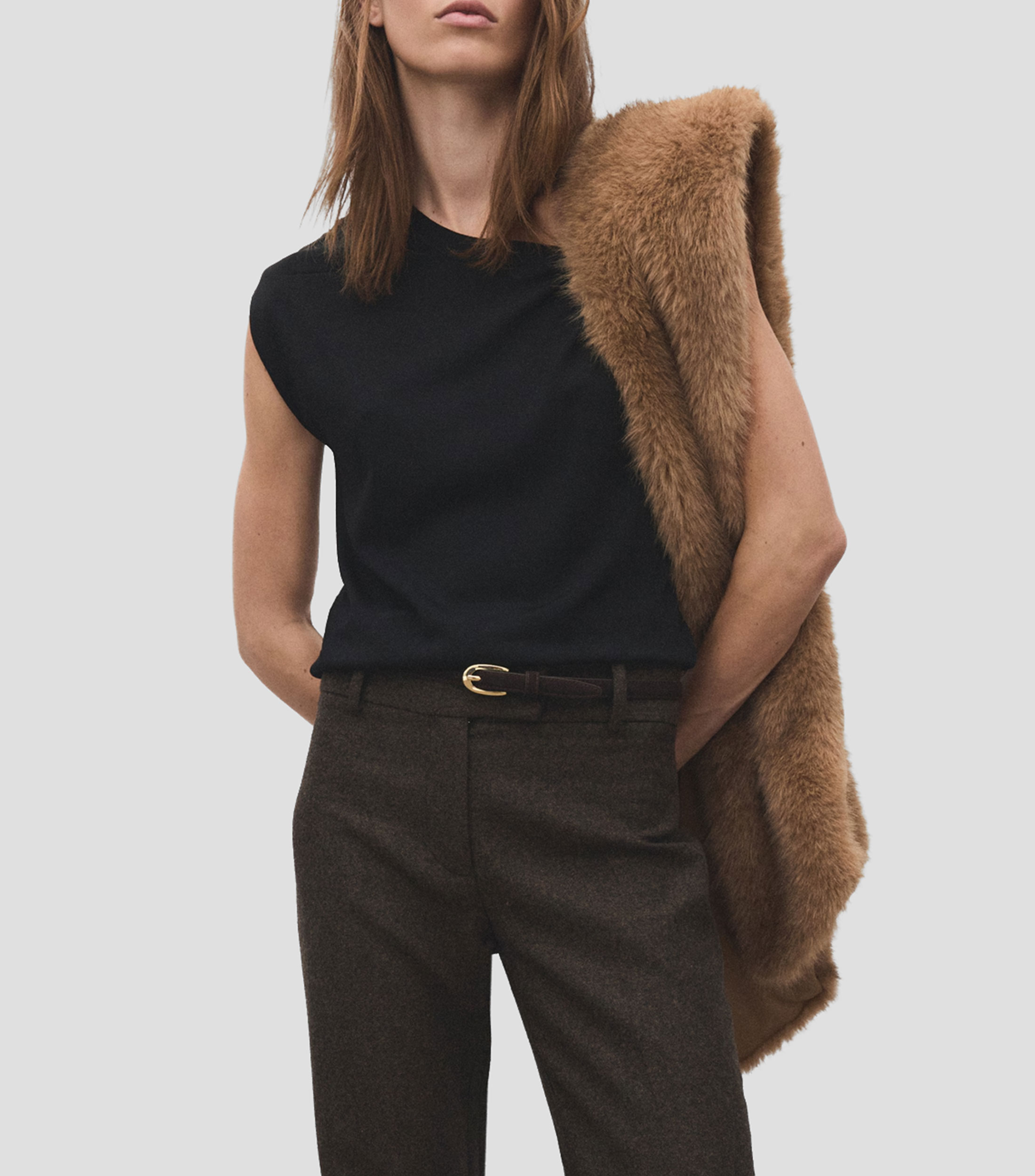 Cinturón casual liso en piel Mujer