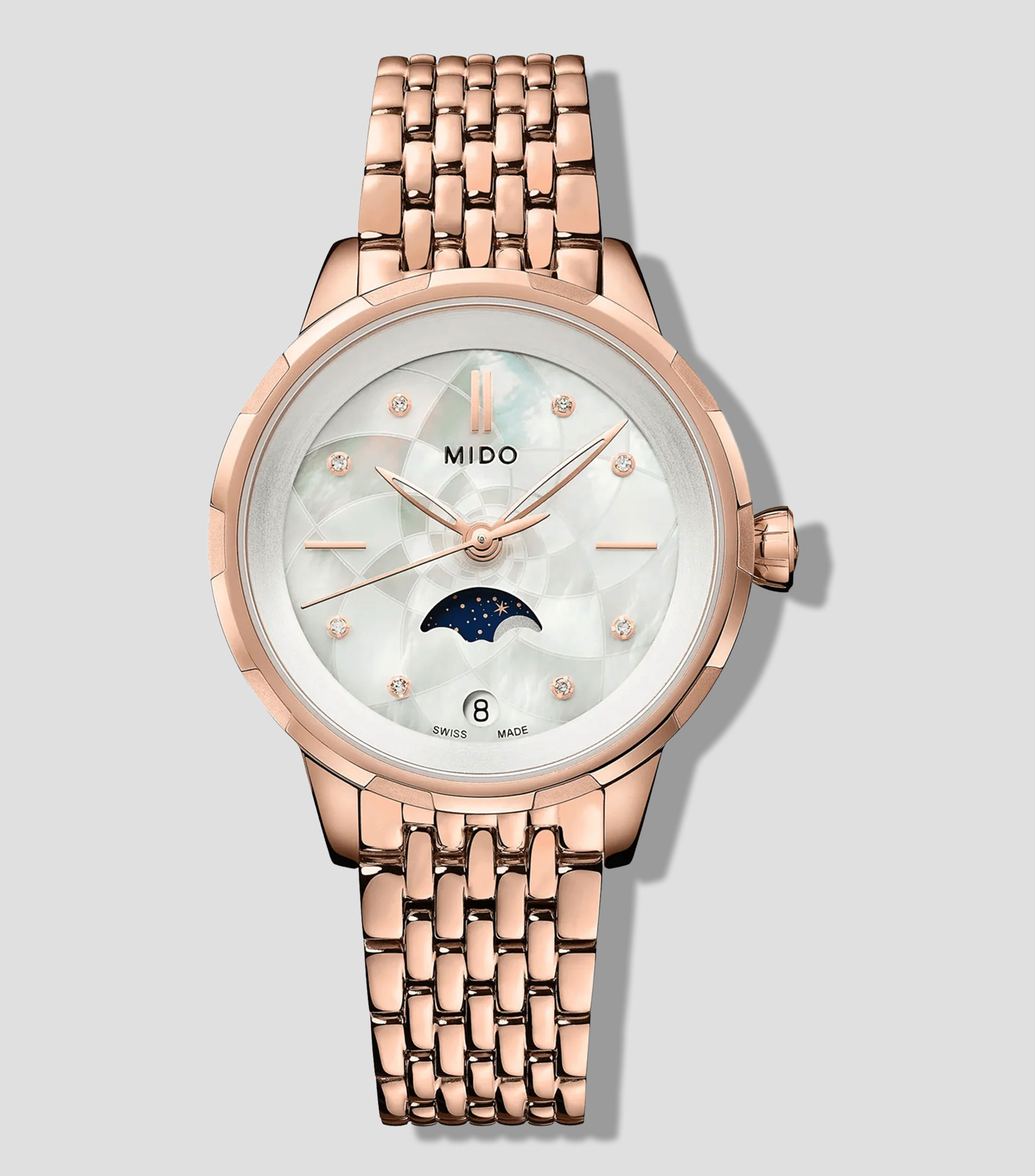 Reloj para mujer Rainflower Moonphase Quartz casual oro rosa, blanco