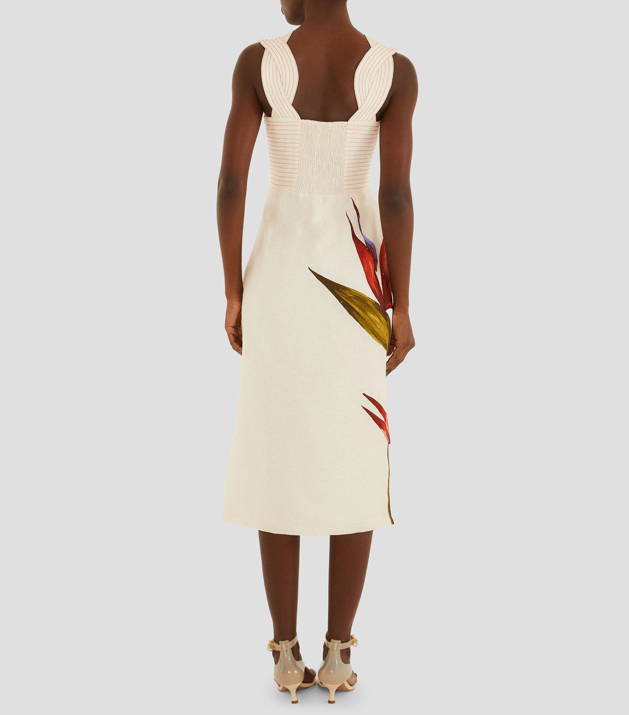 Vestido de fiesta midi sin mangas con estampado floral Strelitzia Sand Mujer