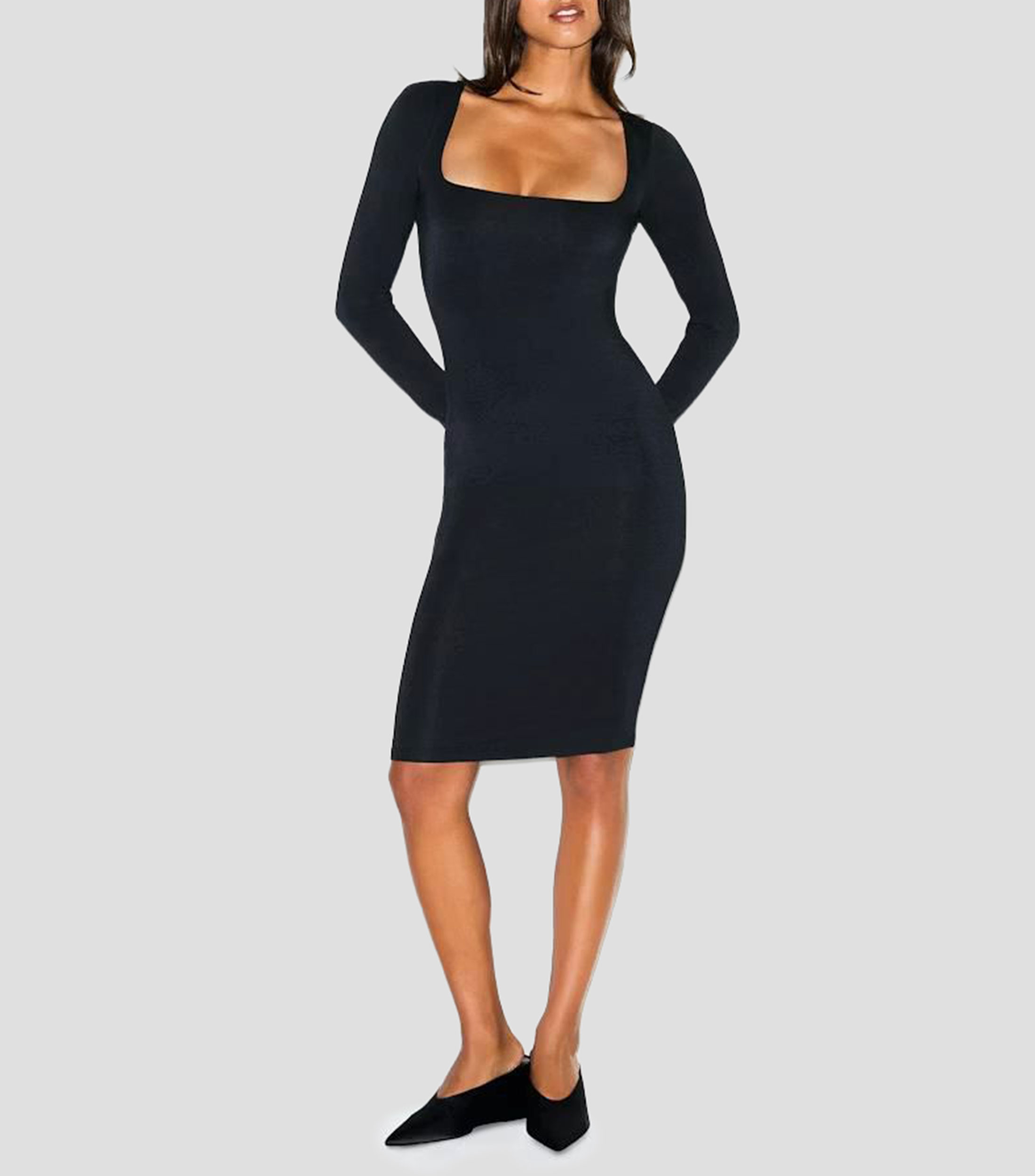 Vestido corto manga larga liso Mujer