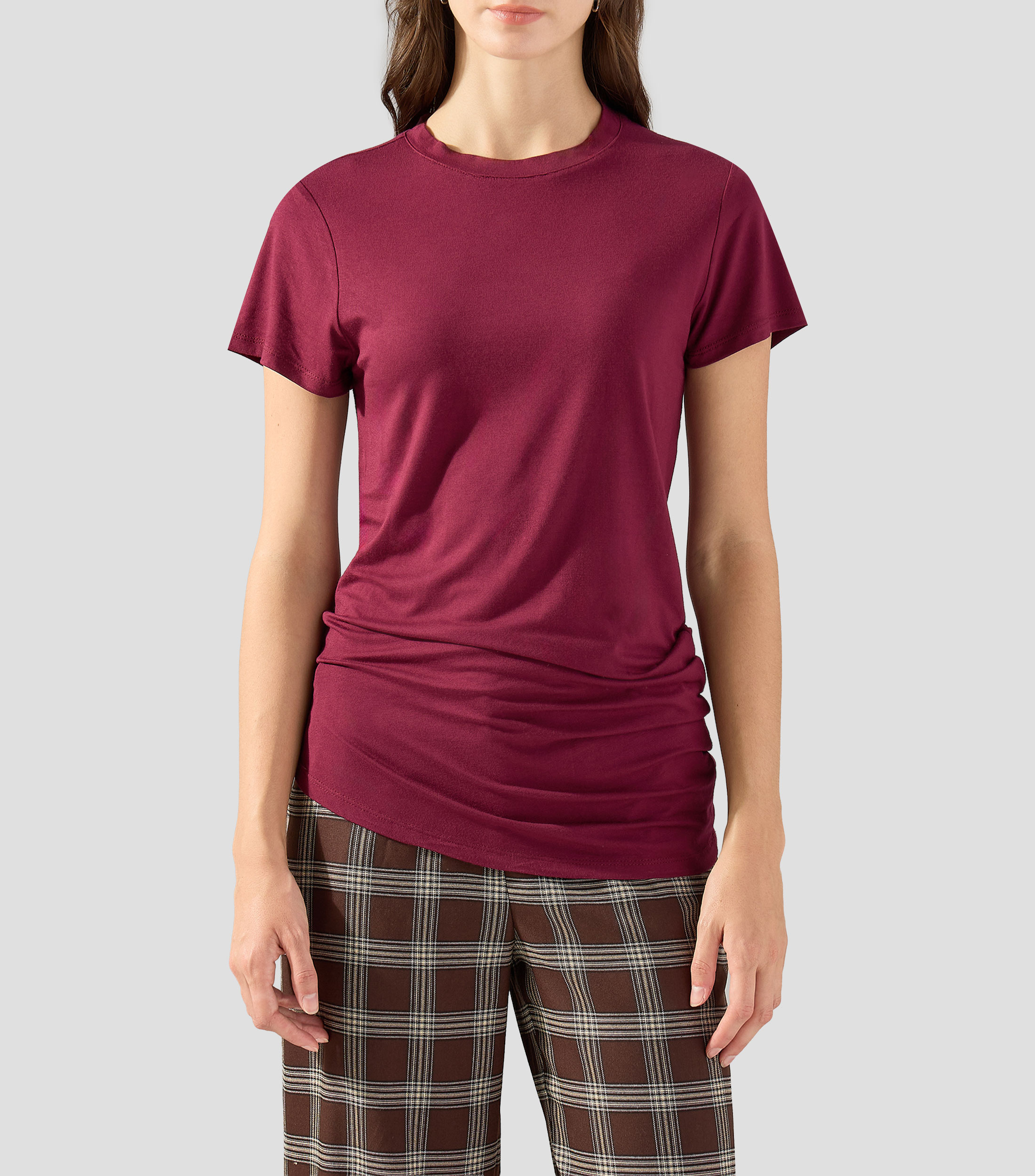 Playera cuello redondo manga corta lisa Mujer