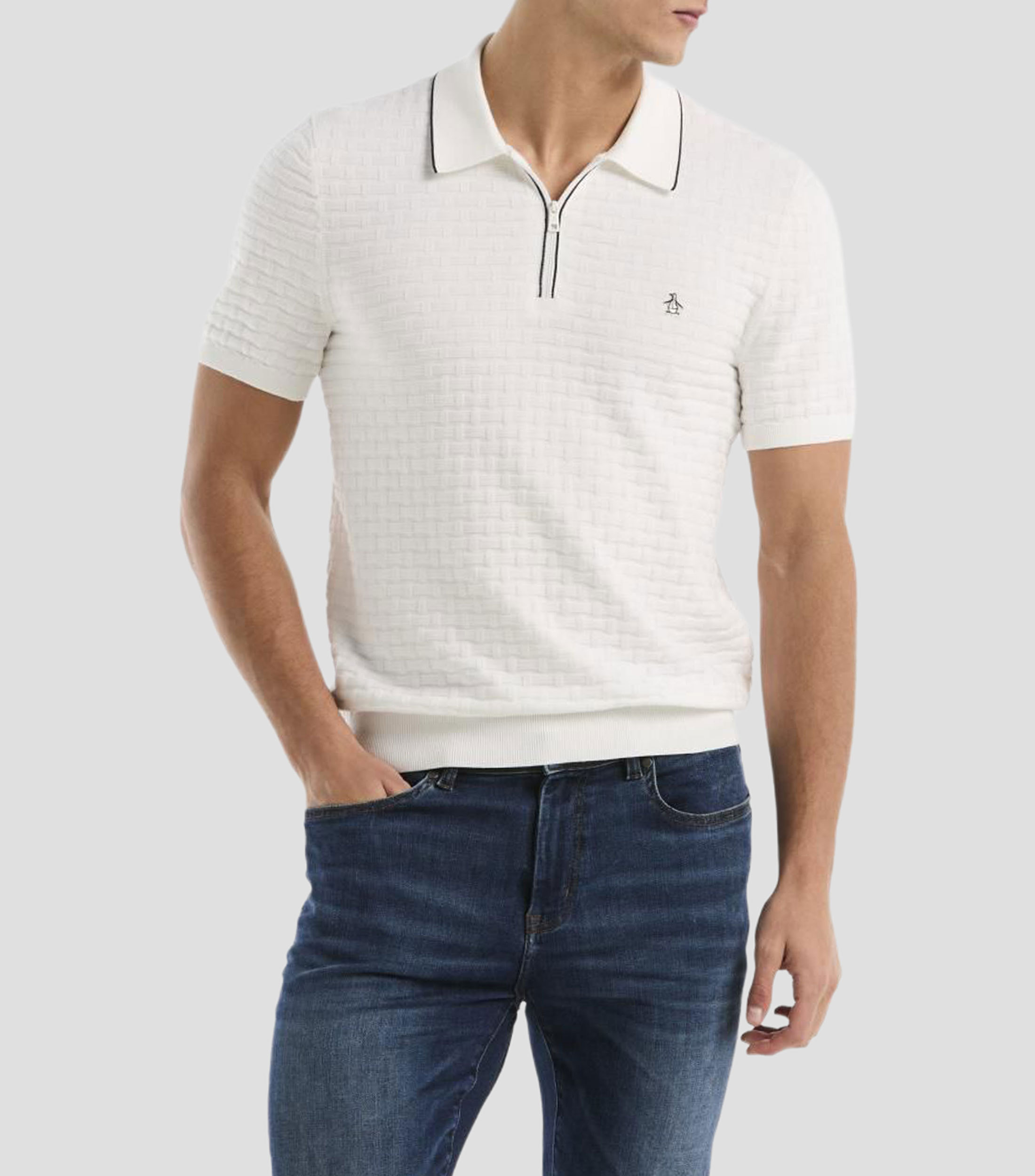 Playera tipo Polo manga corta con microdiseños Hombre