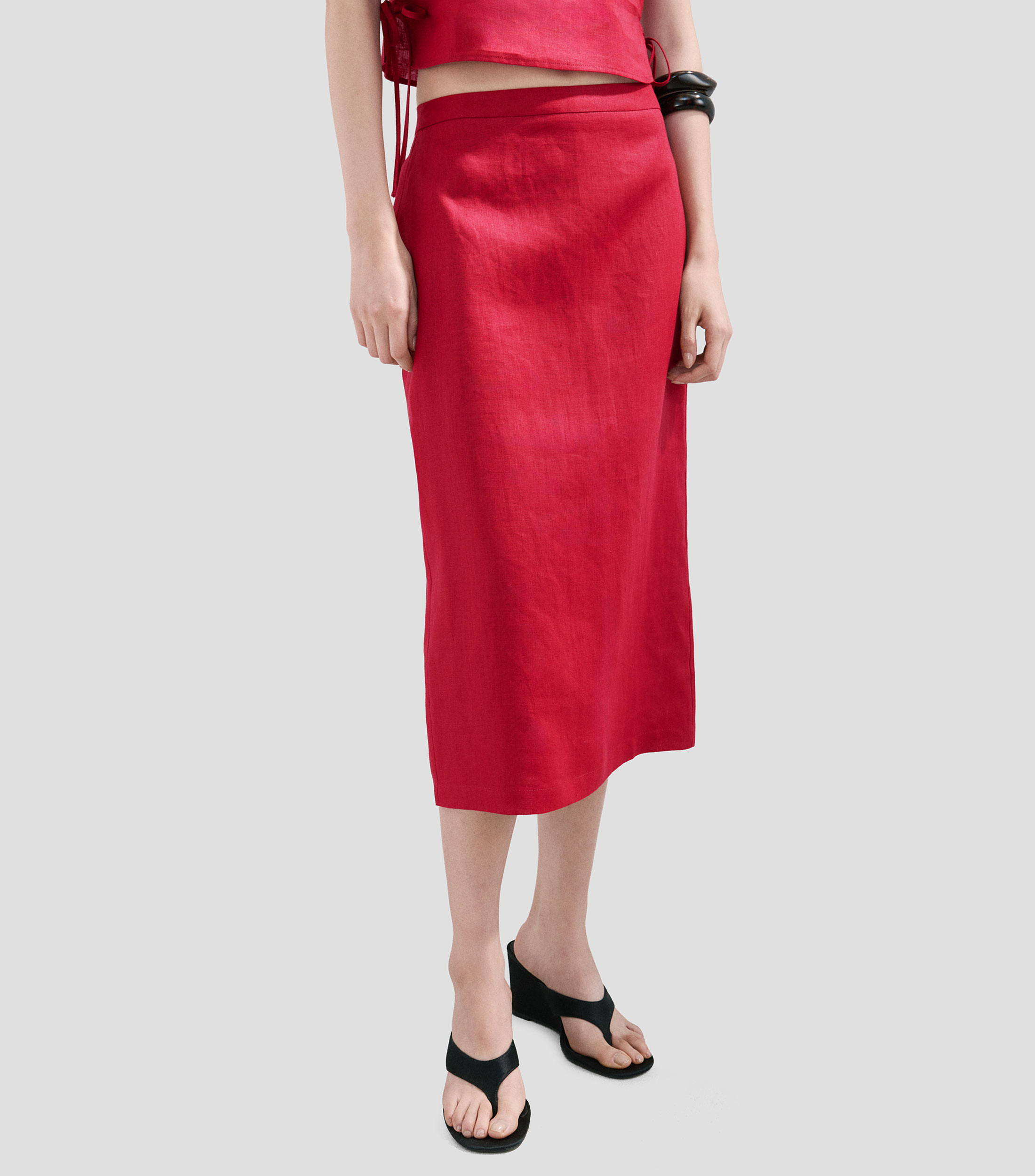 Falda midi de corte recto lisa Mujer