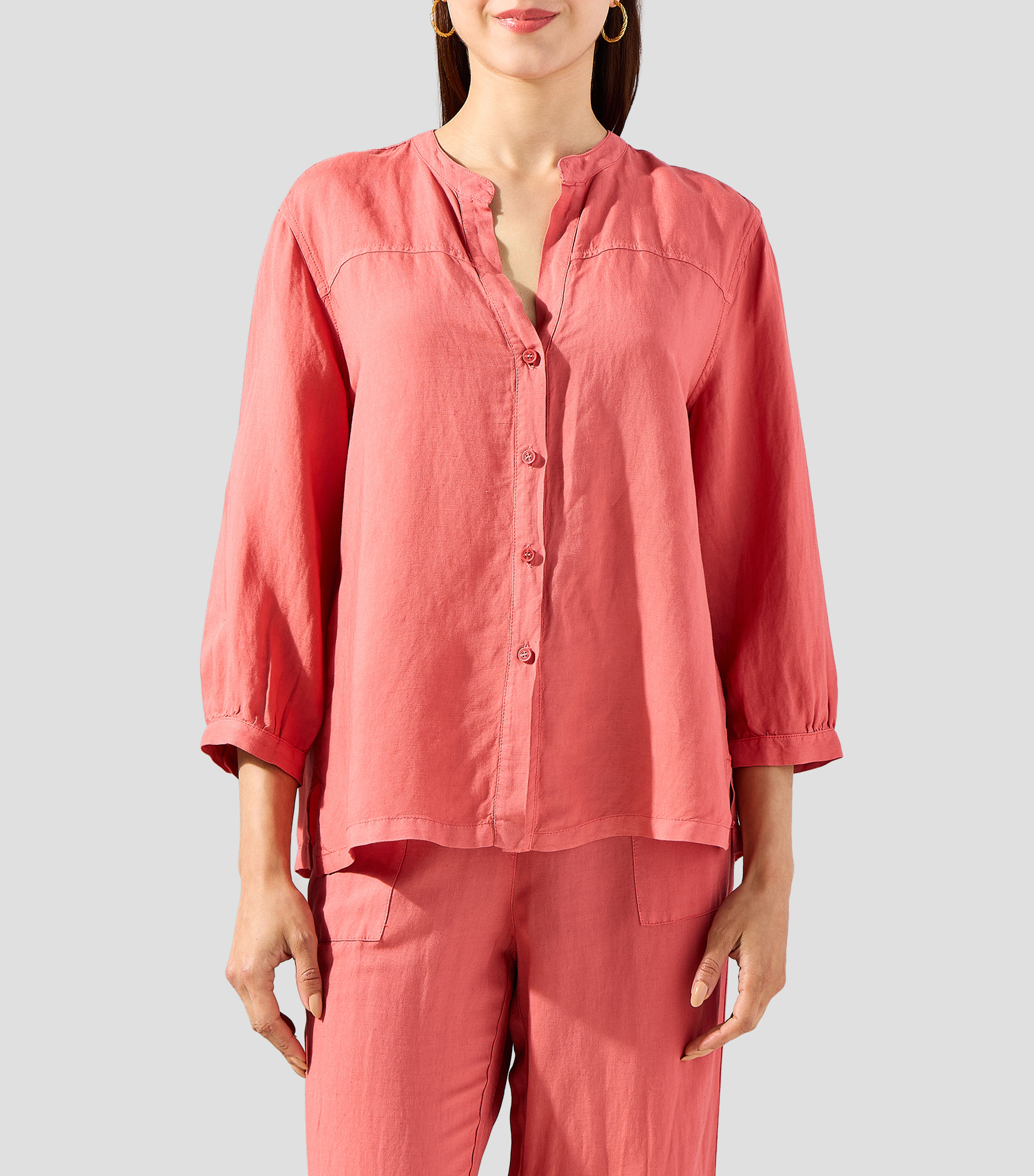 Camisa lisa manga 3/4 Mujer