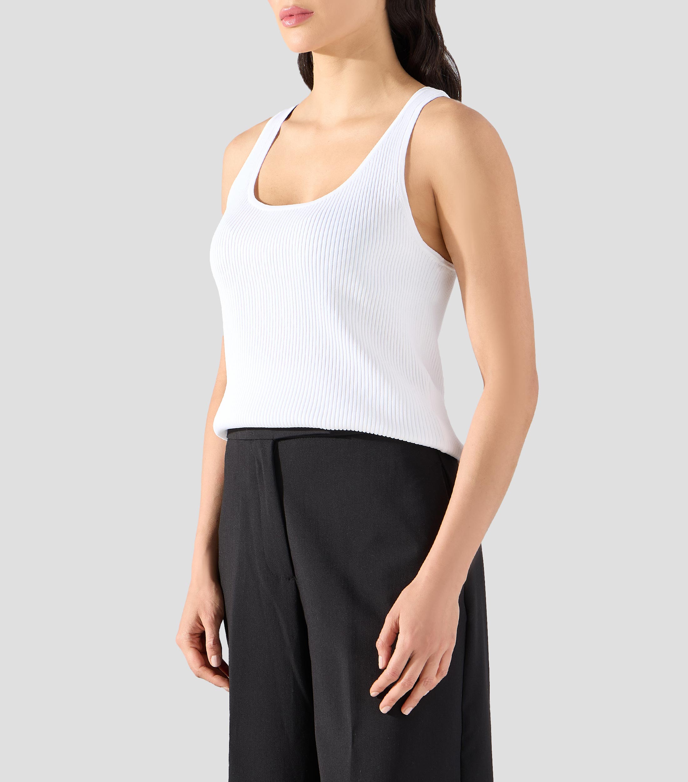 Tank top cuello redondo sin mangas liso Mujer