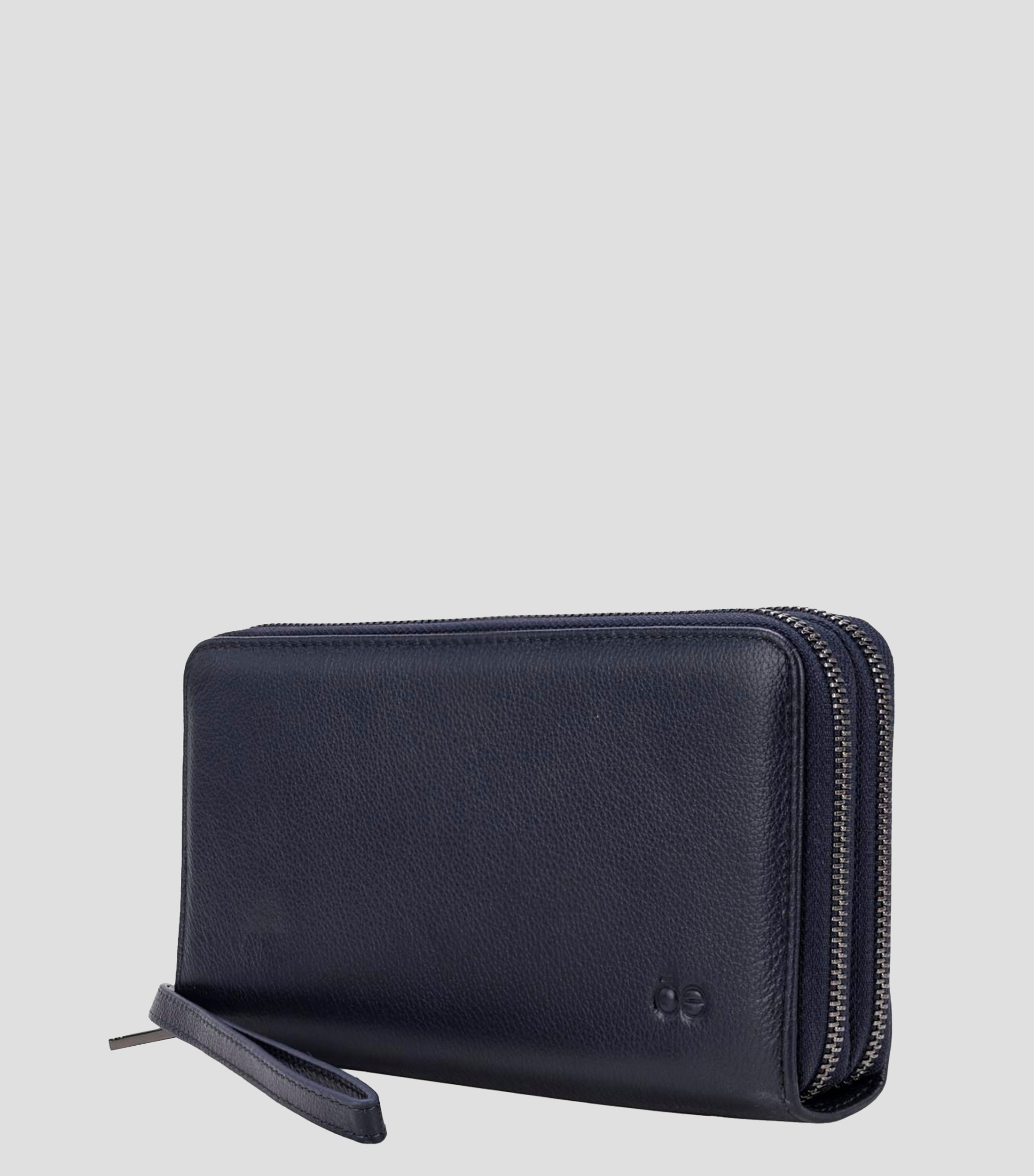 Cartera azul marino en piel lisa Hombre
