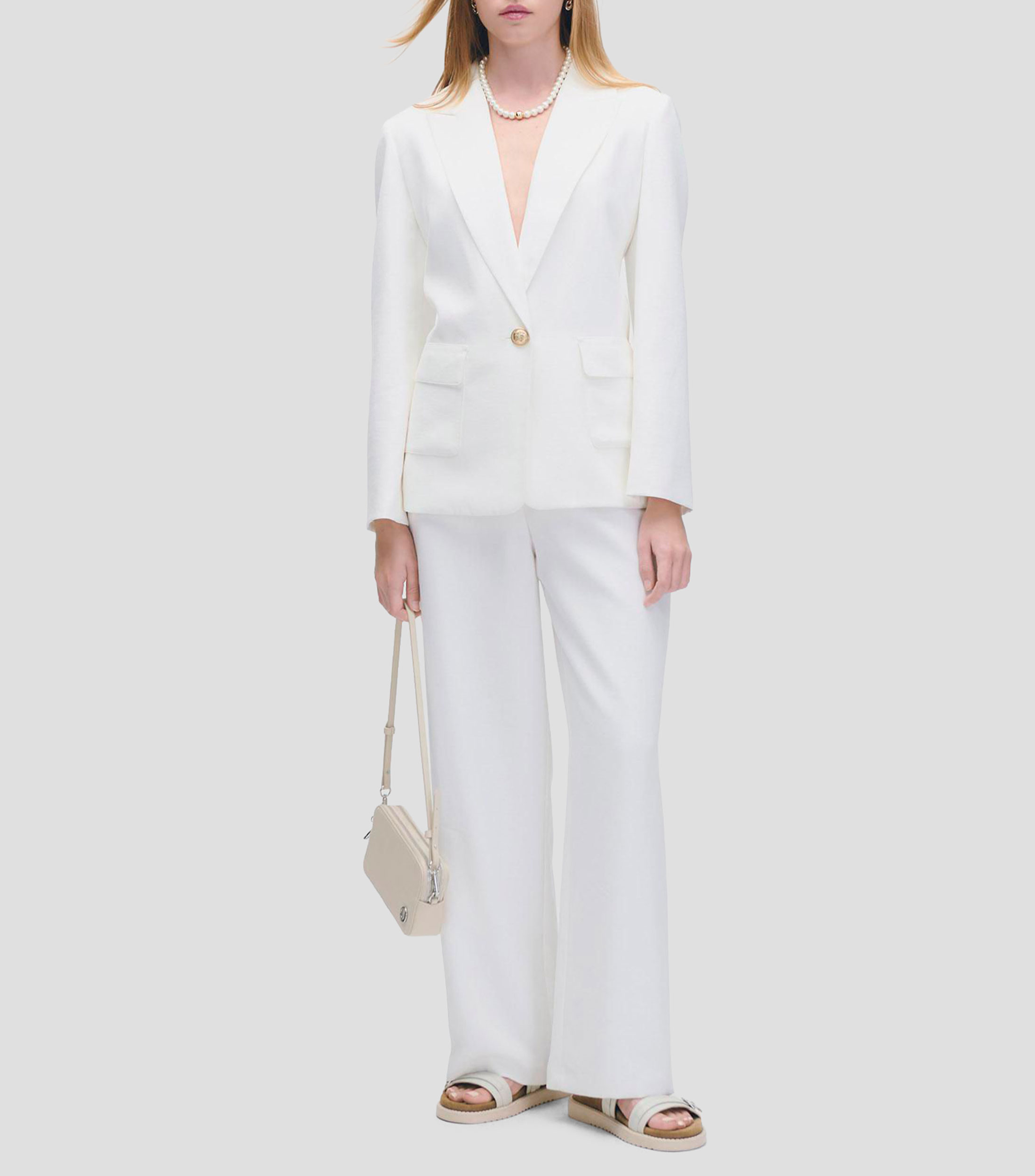Blazer blanco largo solapa de pico Mujer