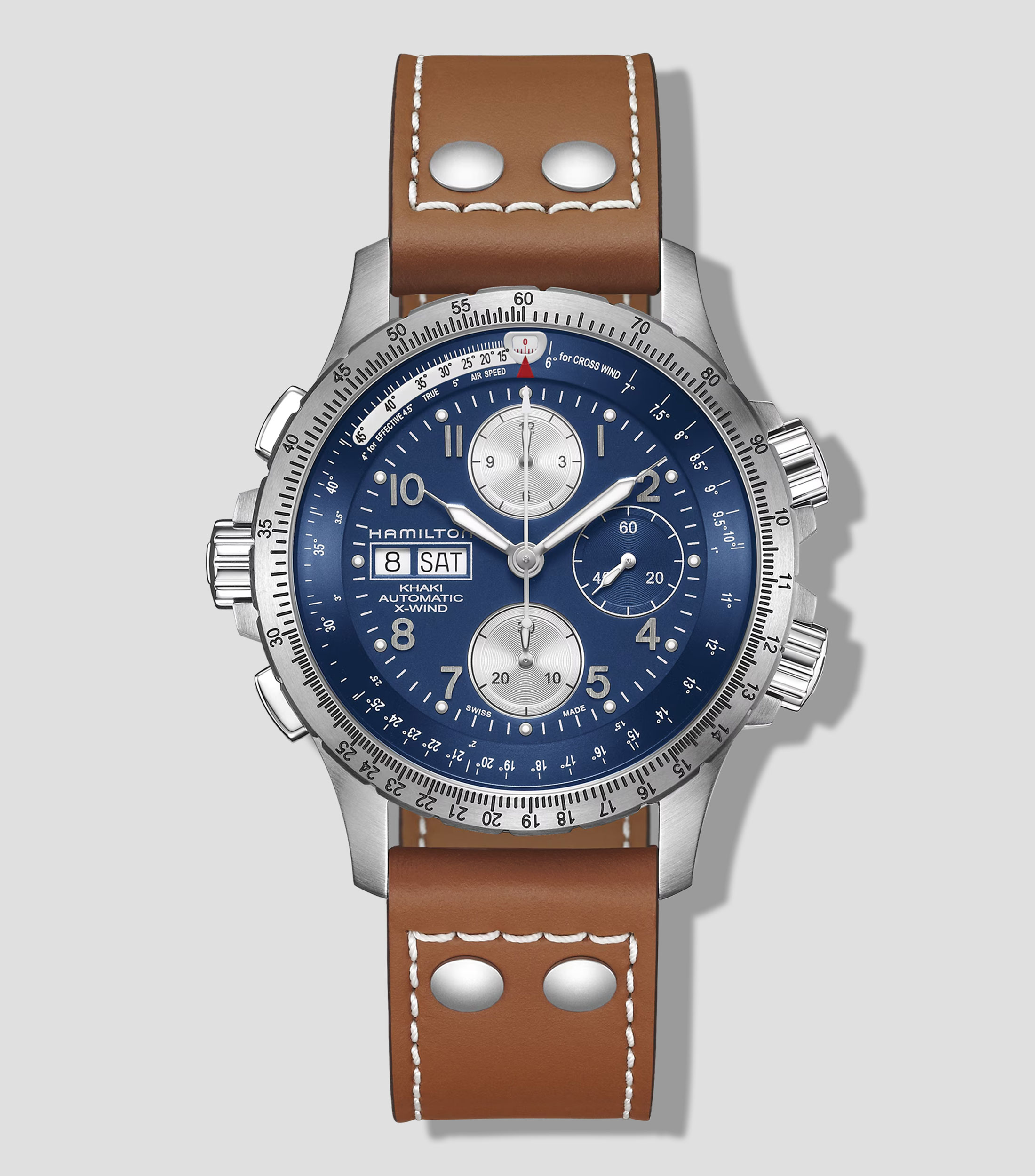 Reloj para Hombre Khaki Aviation X-Wind Day Date Autochrono deportivo plateado