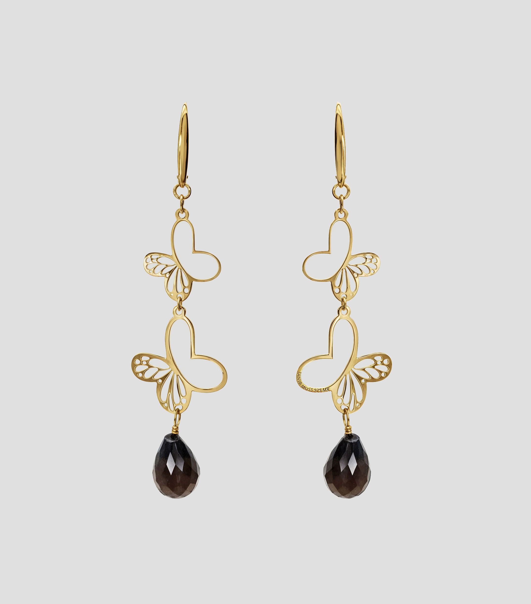 Aretes en Plata .925 con Mariposas y Cuarzo Mujer