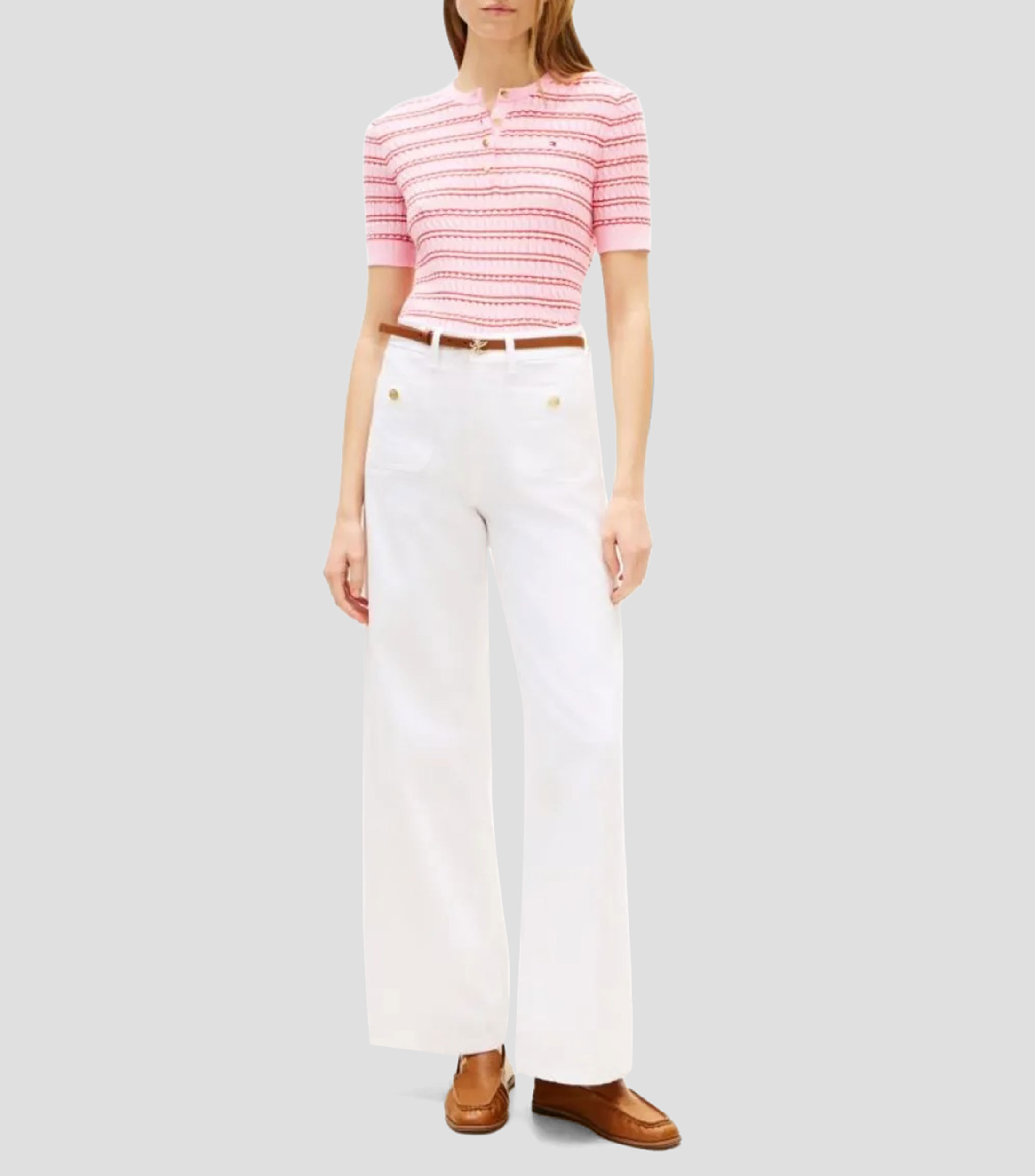 Blusa a rayas manga corta Mujer