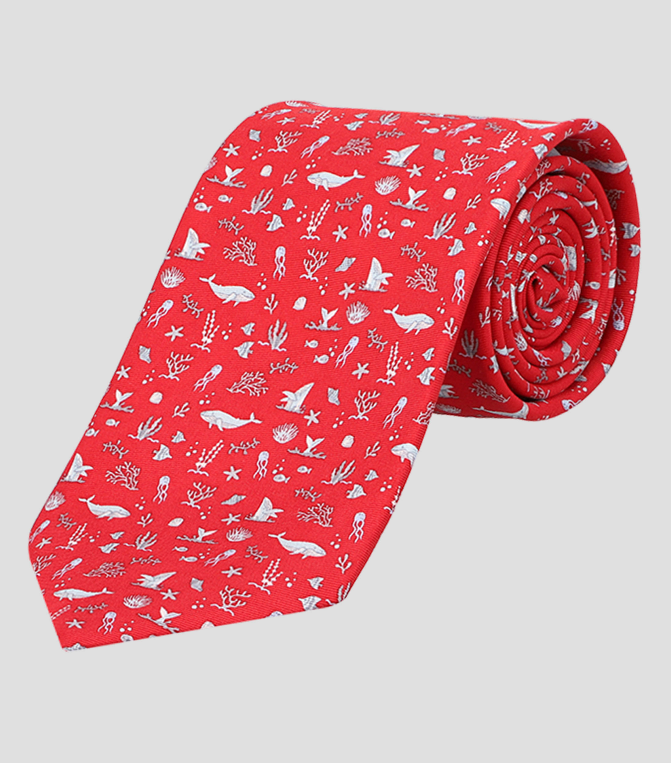 Corbata ancha de seda rojo con ballenas